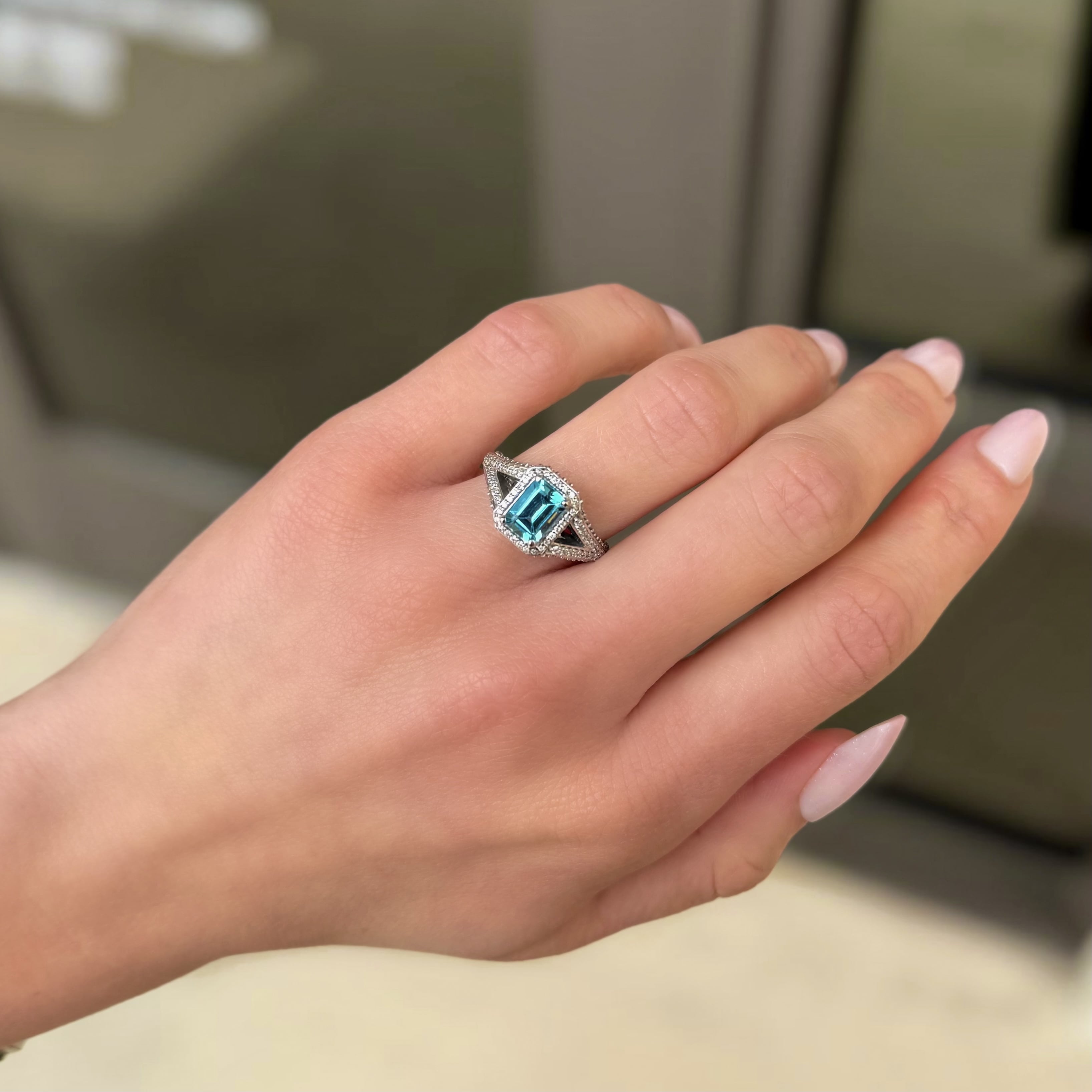 Blue Topaz and Diamond Ring