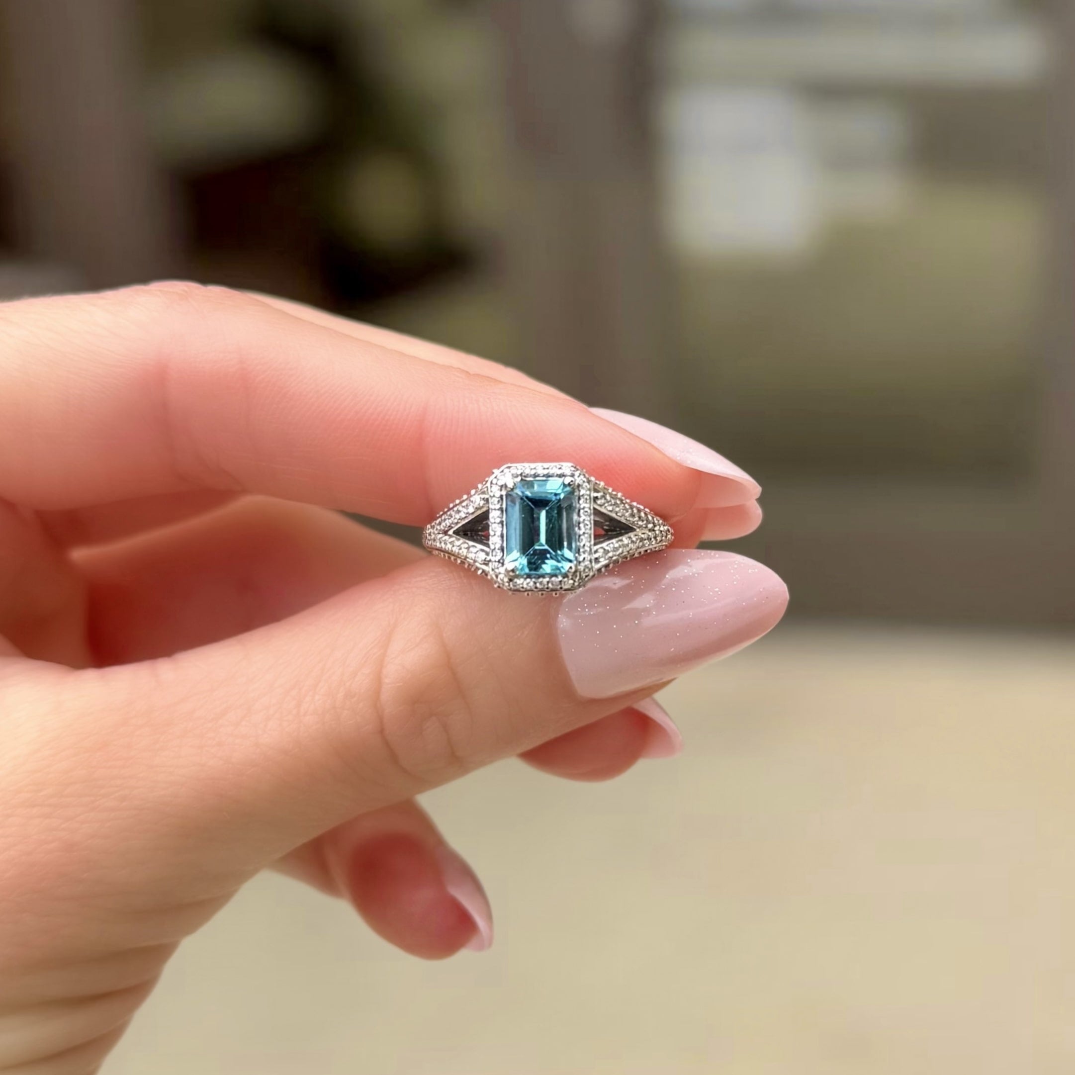 Blue Topaz and Diamond Ring