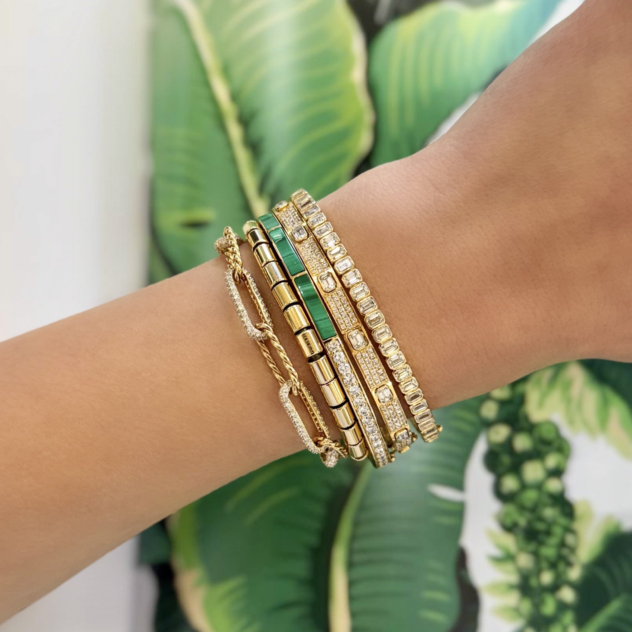 Bezel Set Emerald Cut Diamond Bangle