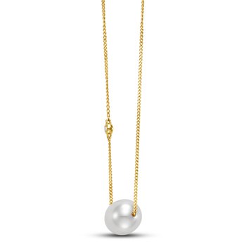 Oval Pearl and Bezel Diamond Necklace