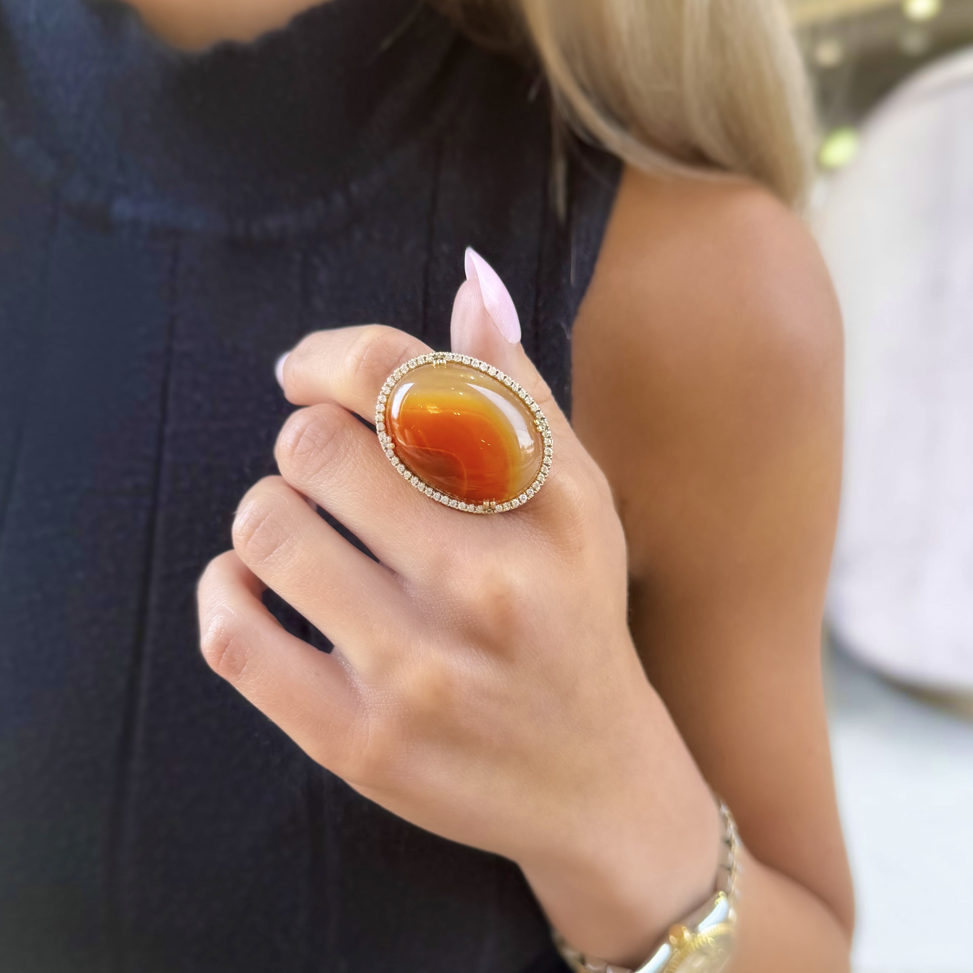 Carnelian and Diamond Cocktail Ring