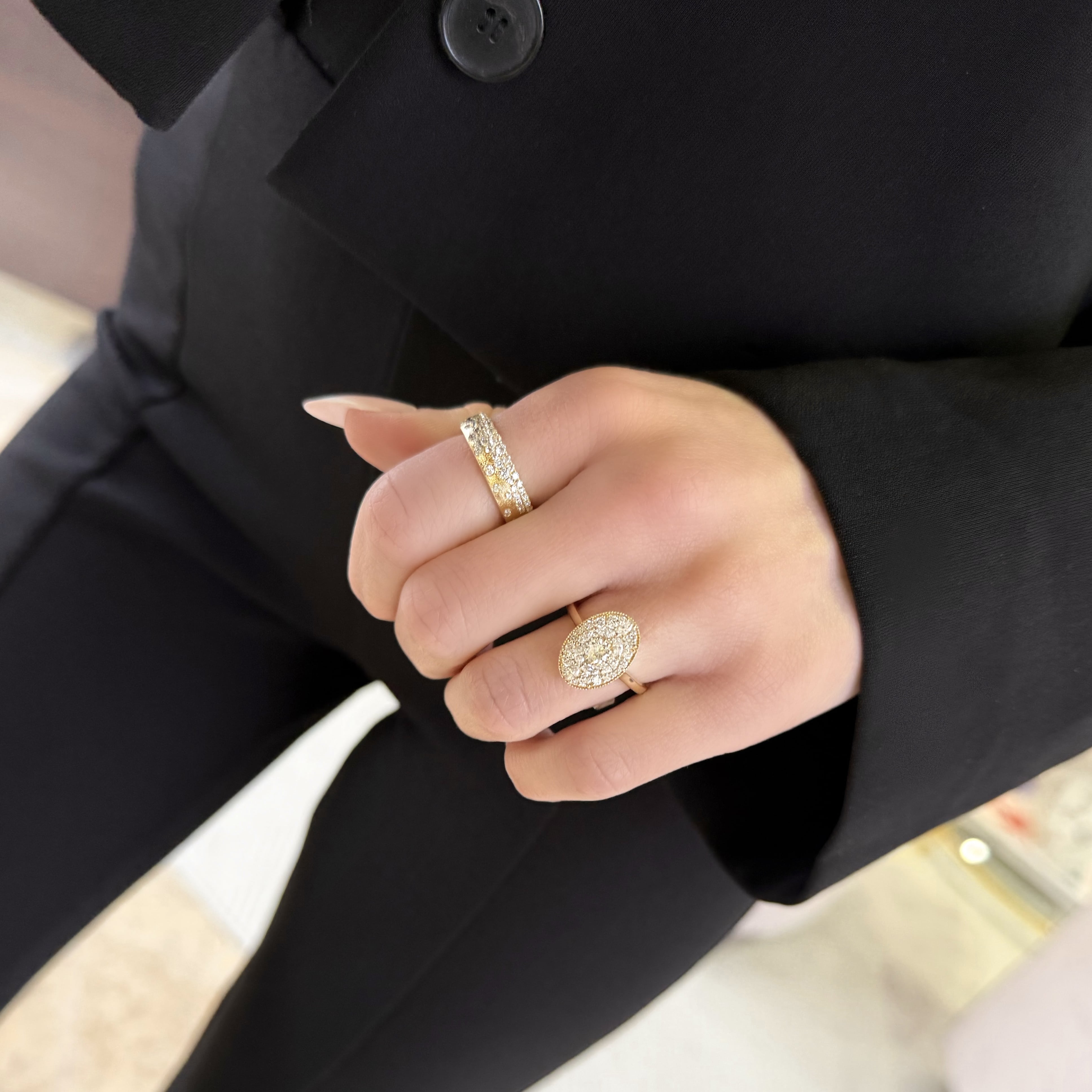 Oval and Round Diamond Cluster Ring