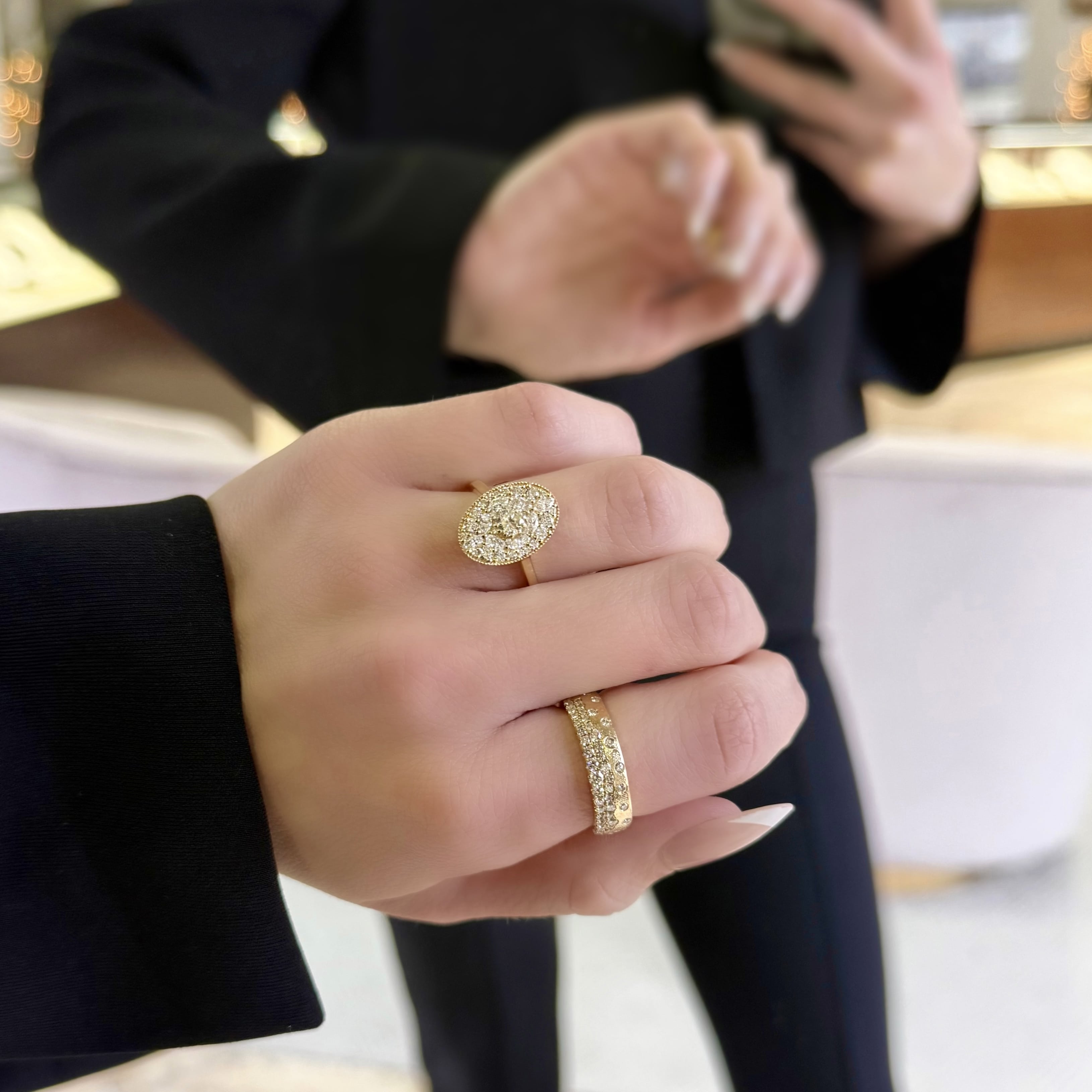 Oval and Round Diamond Cluster Ring