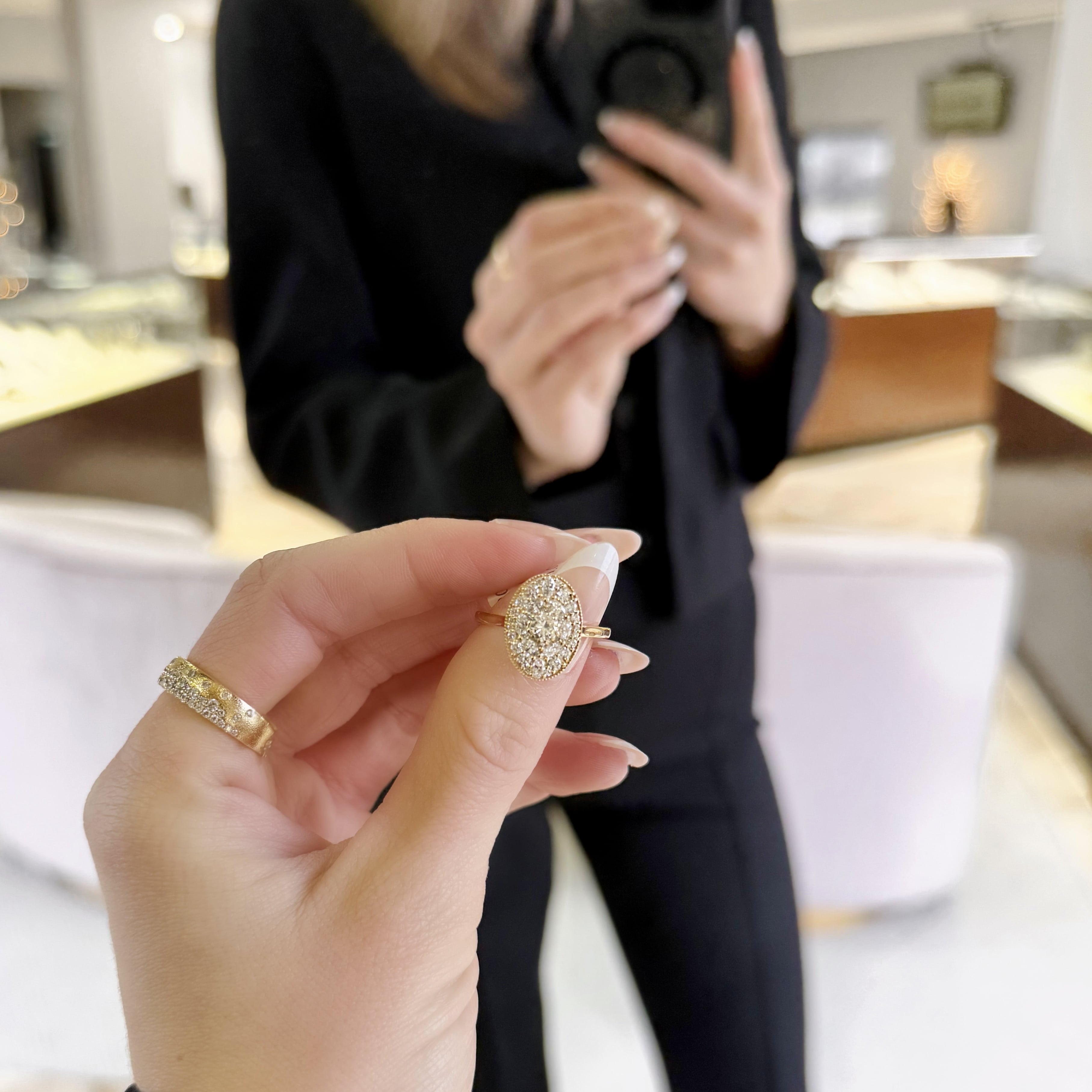 Oval and Round Diamond Cluster Ring