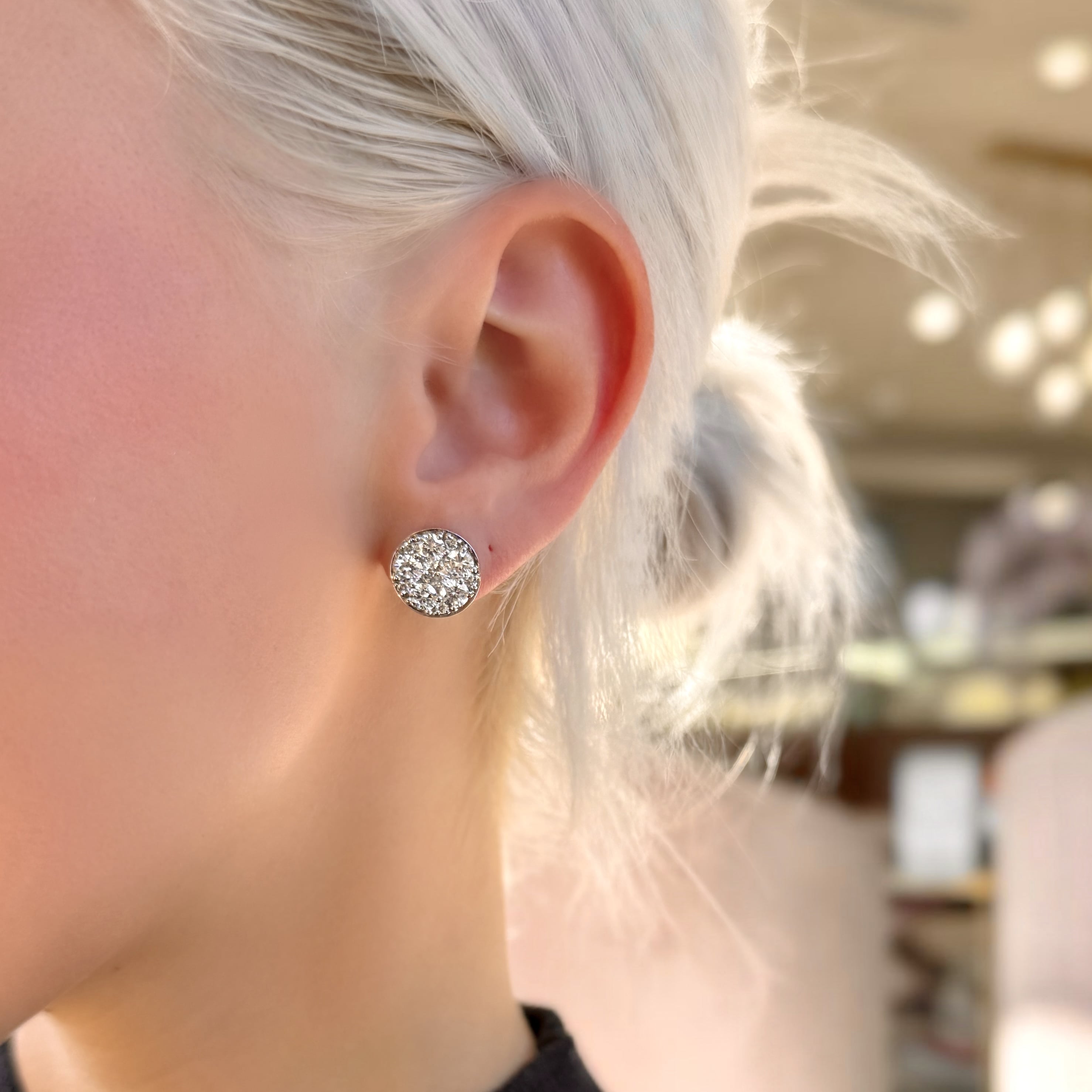 Round Diamond Cluster Earrings