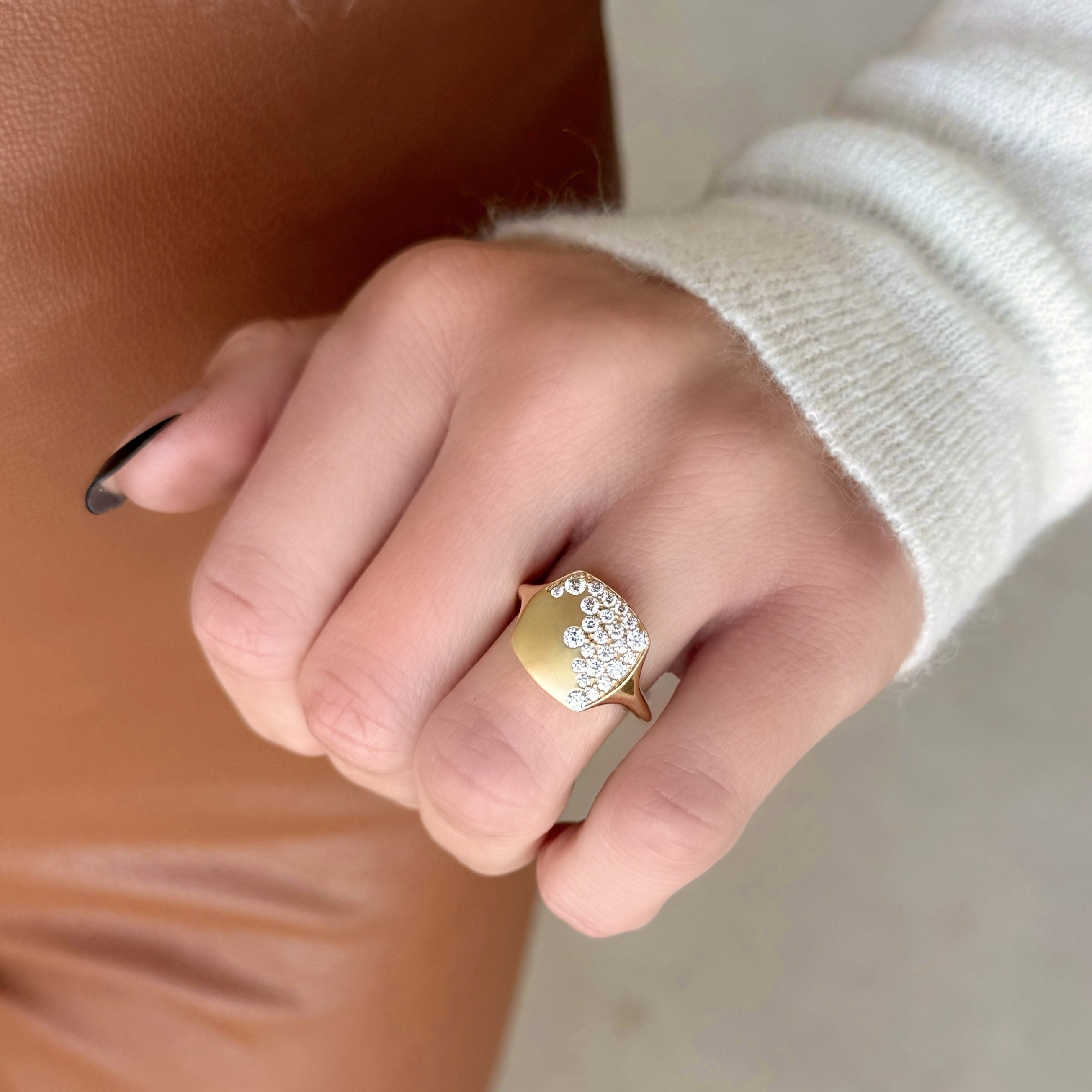 Scattered Diamond Cushion Ring