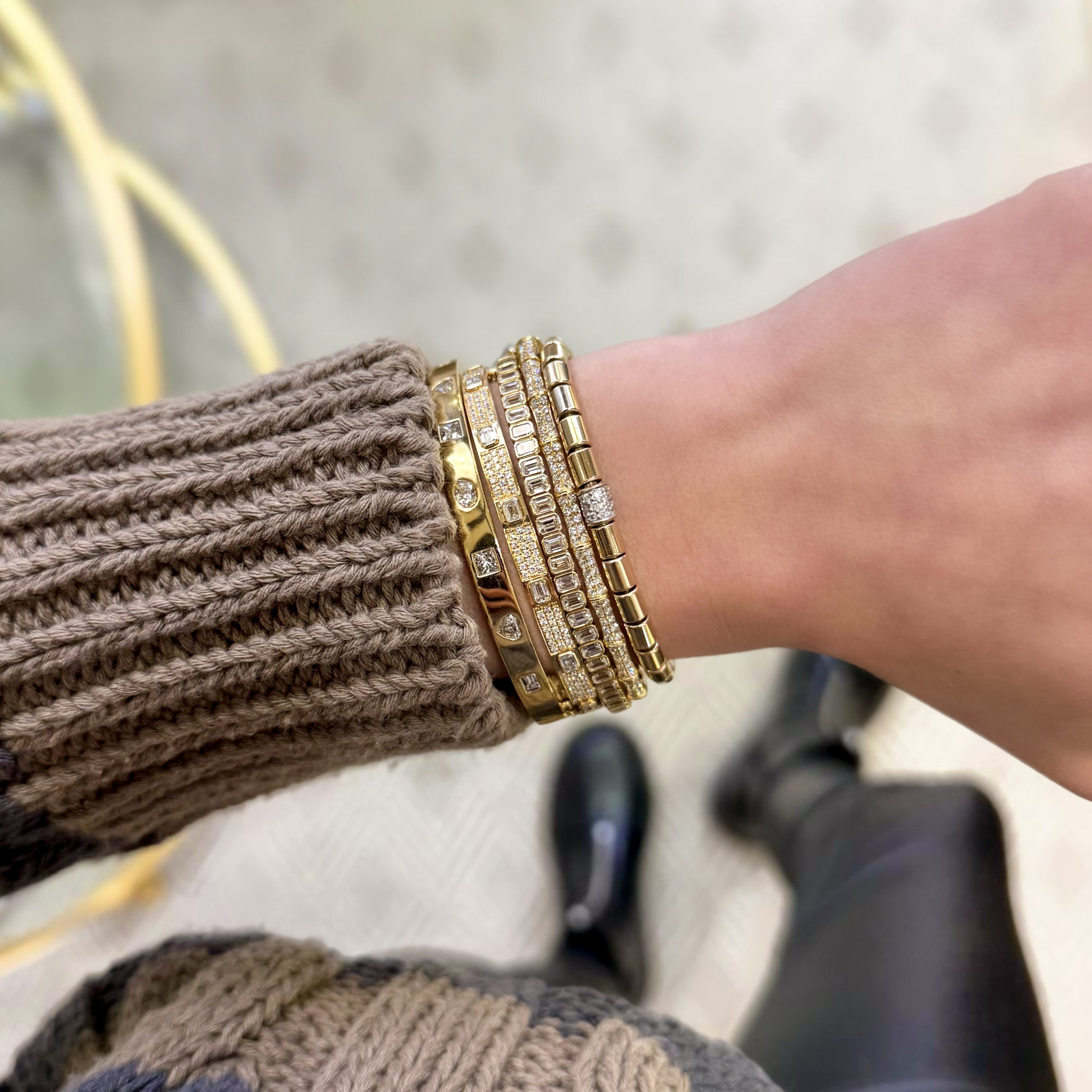 Emerald Cut and Pave Diamond Bangle