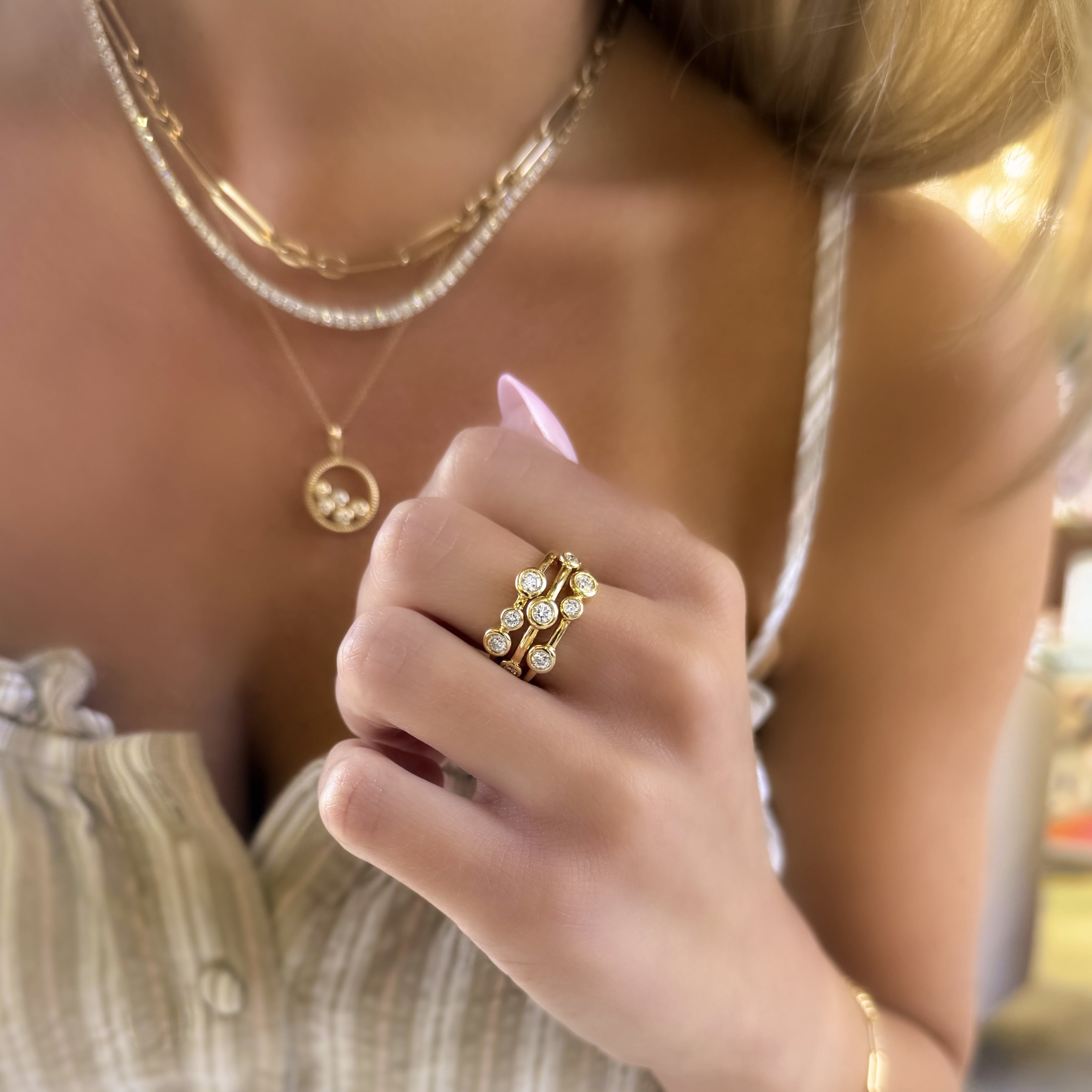 9 Stone Diamond Bezel Ring