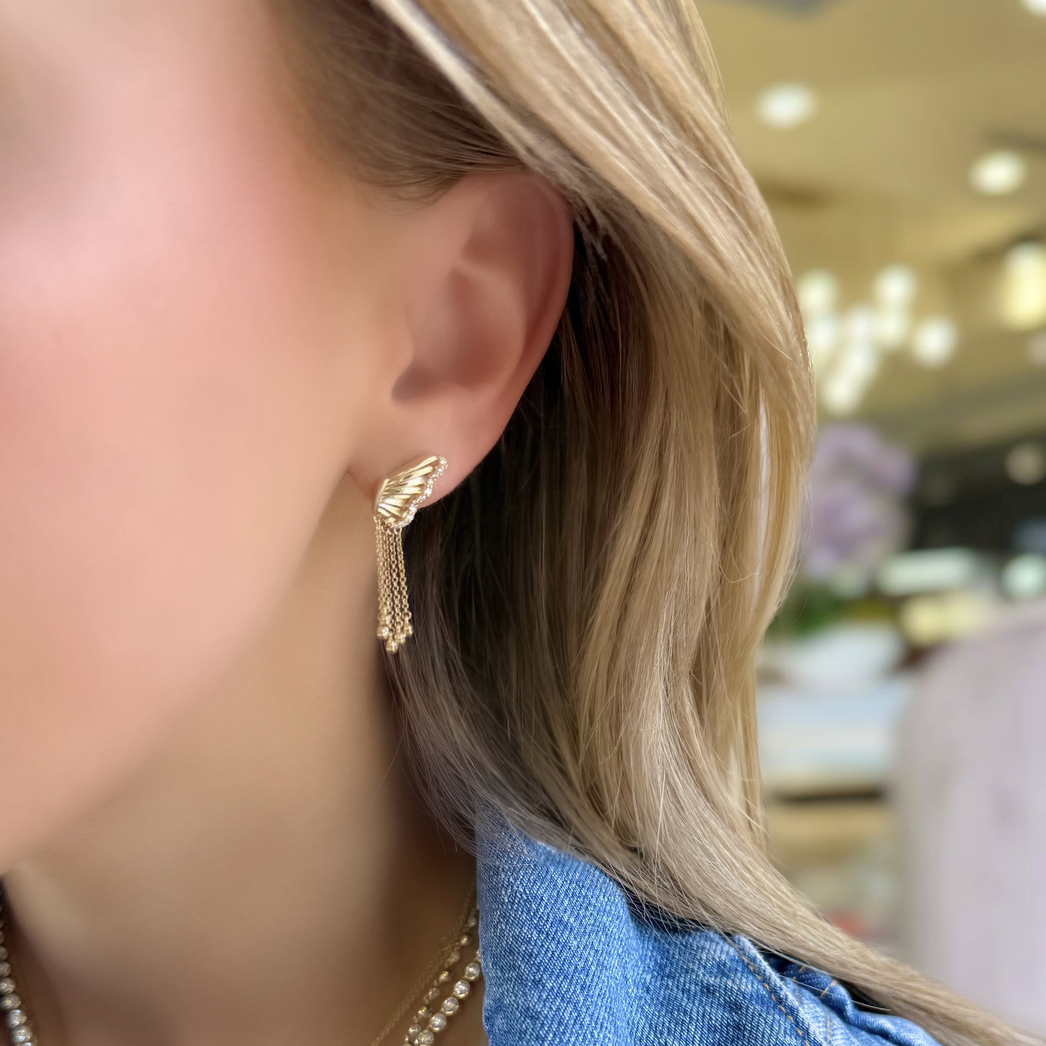 Diamond Butterfly Wing Chain Earrings