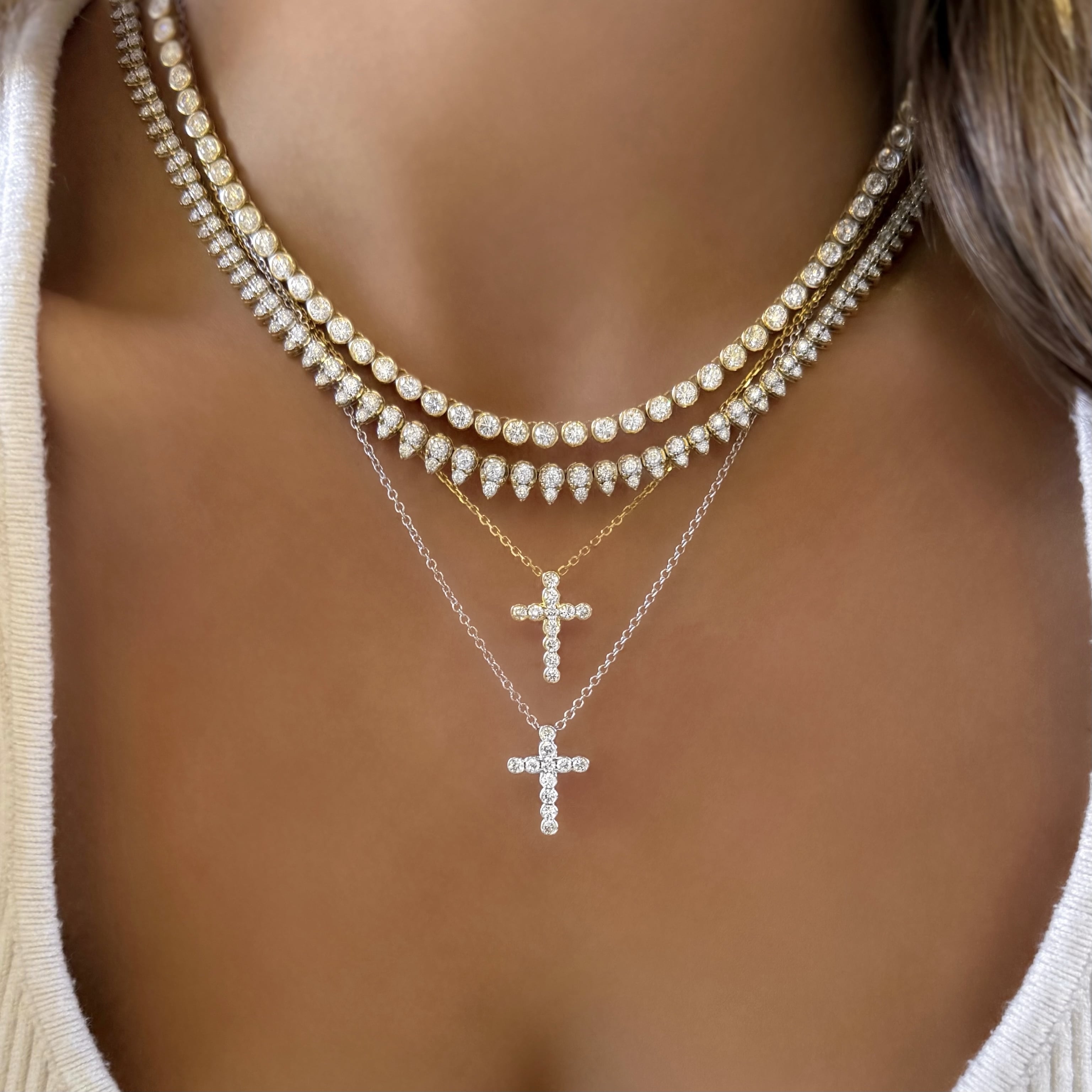 Bezel Set Diamond Cross Necklace