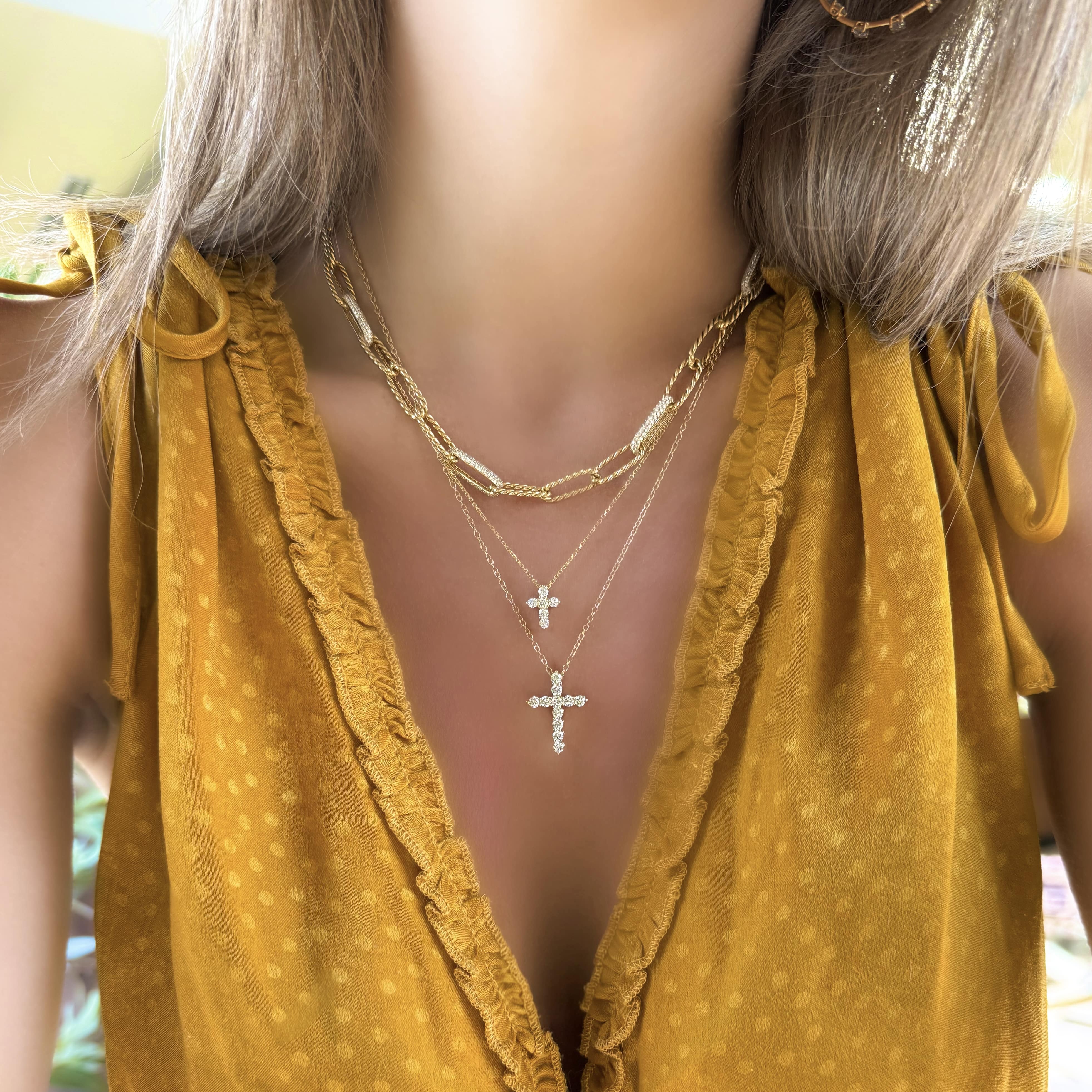 Pave Diamond and Twisted Link Paperclip Necklace