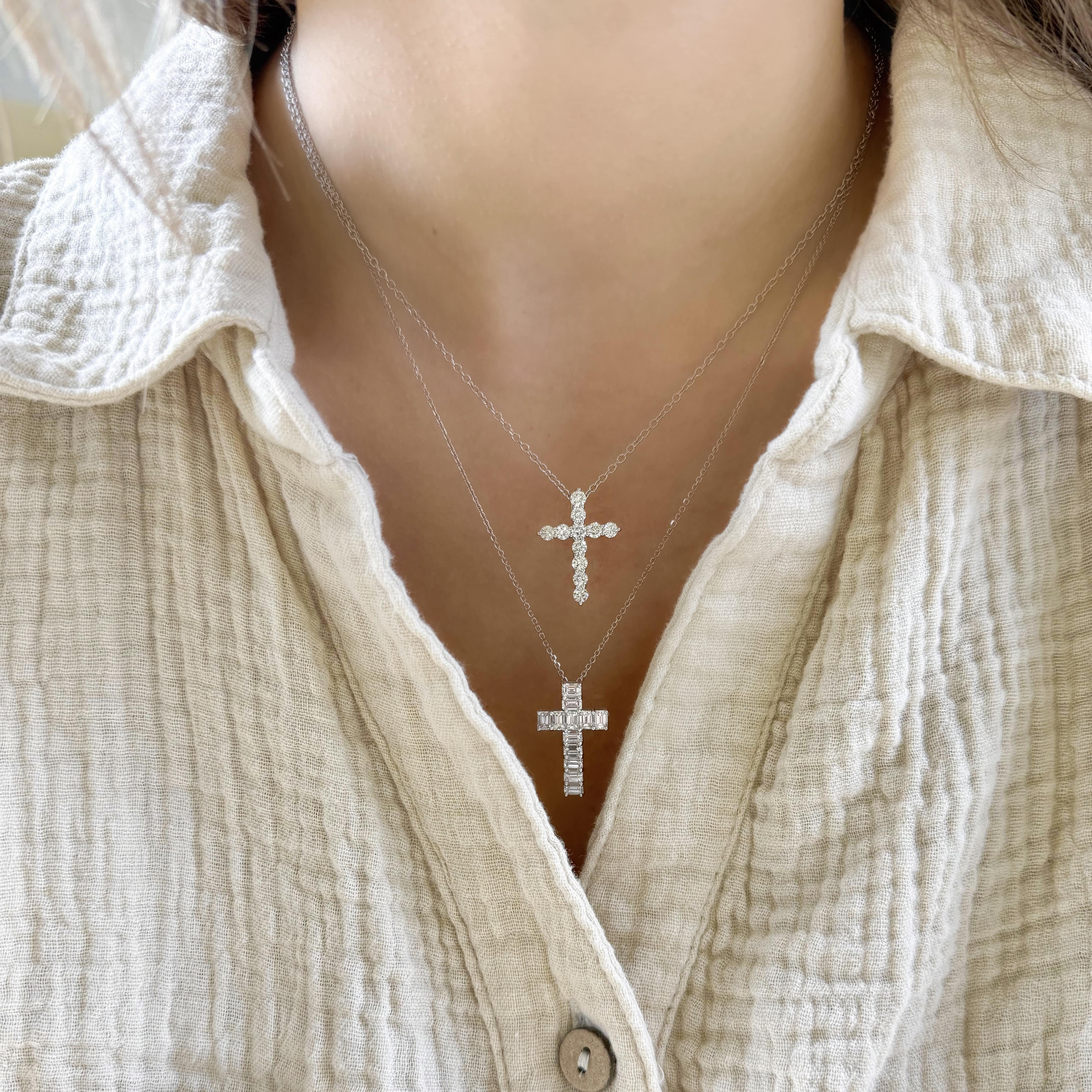 Large Round Diamond Cross Necklace