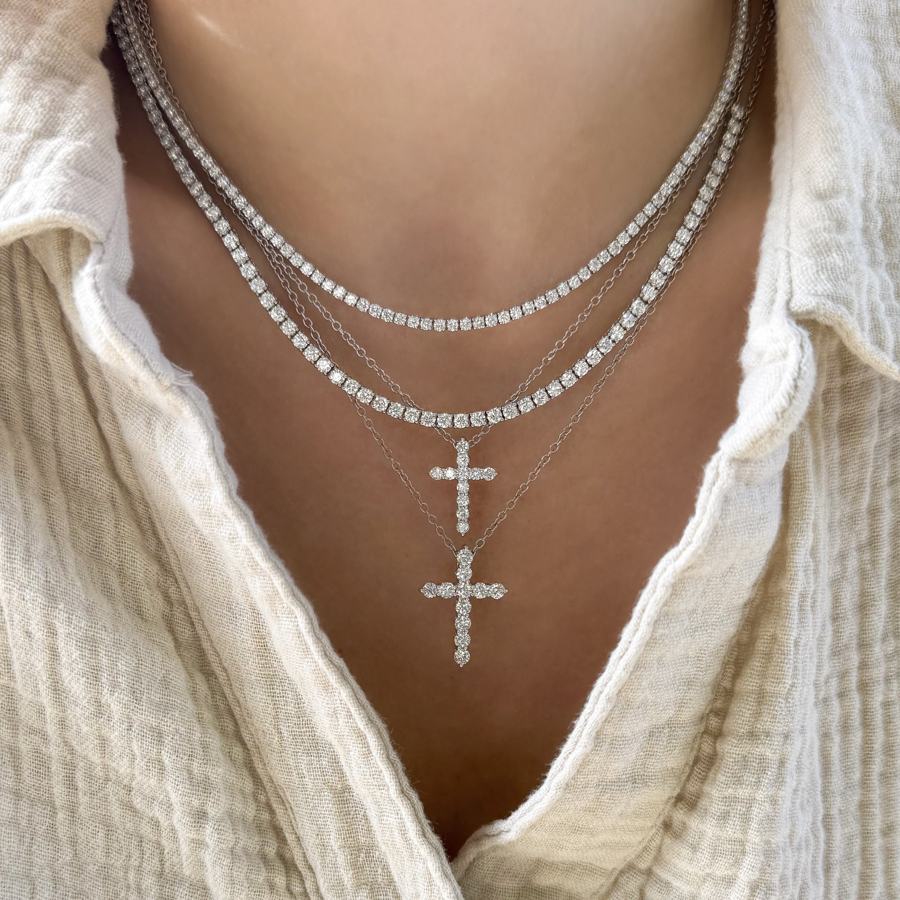 Large Round Diamond Cross Necklace