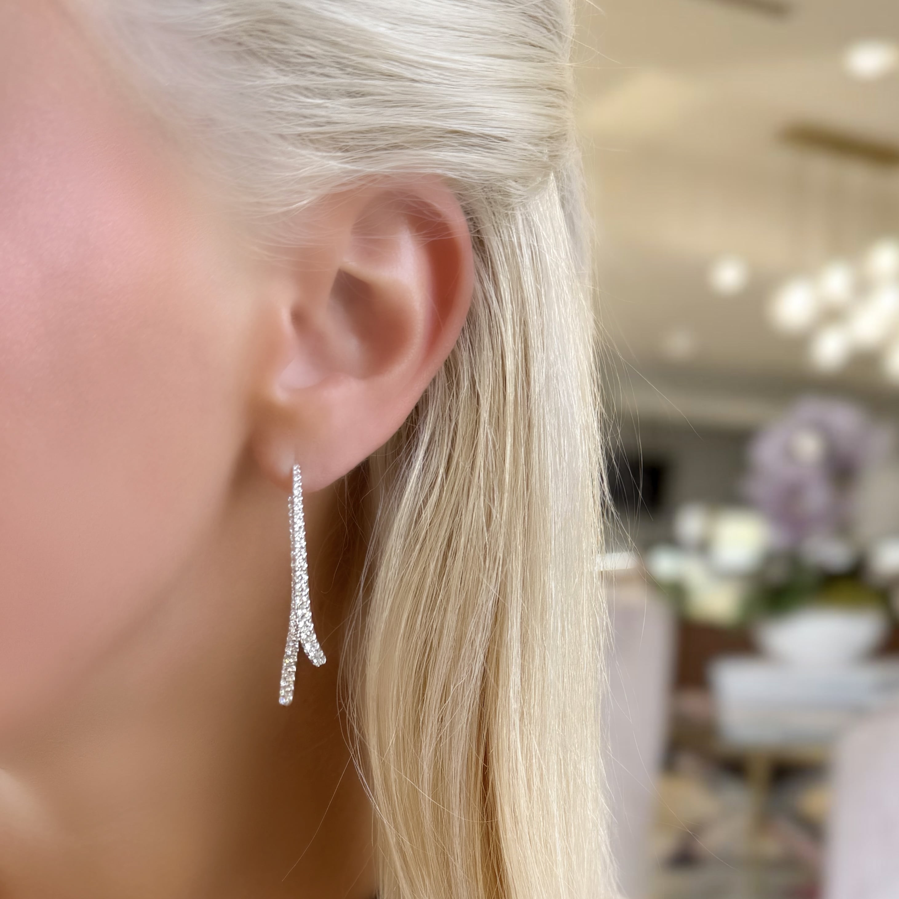 Curved Double Diamond Dangle Earrings