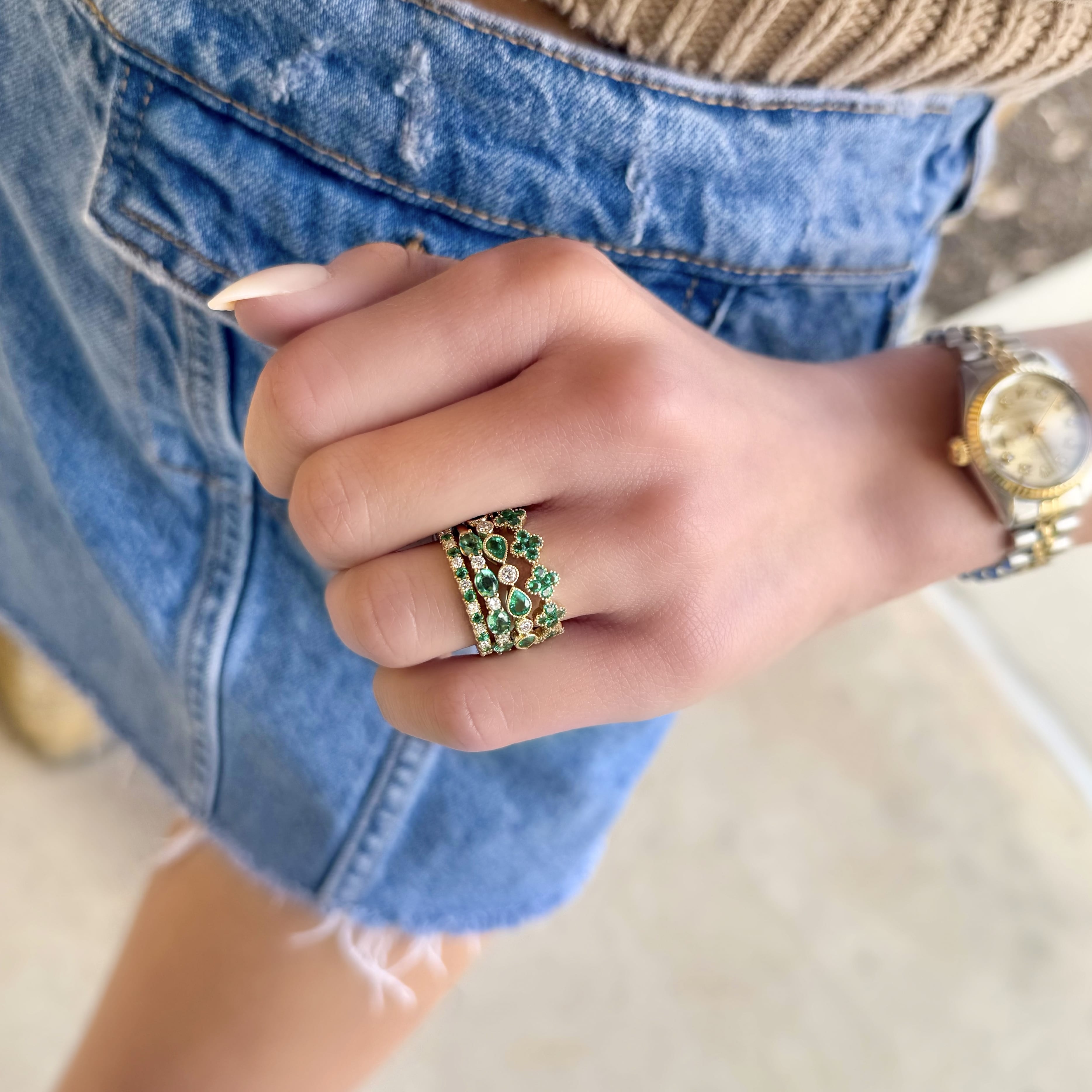 Oval Emerald and Diamond Band