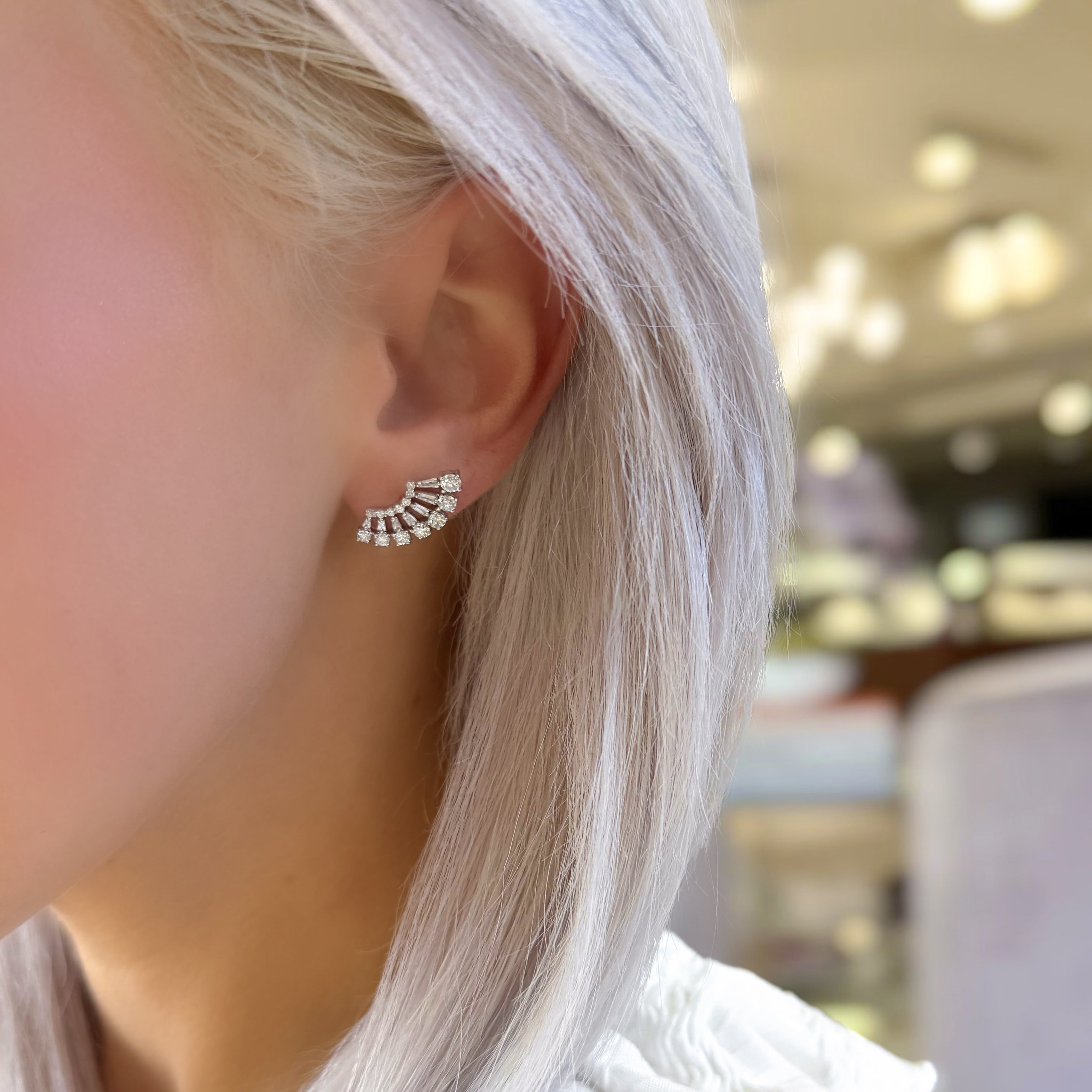 Baguette and Round Diamond Firework Earrings