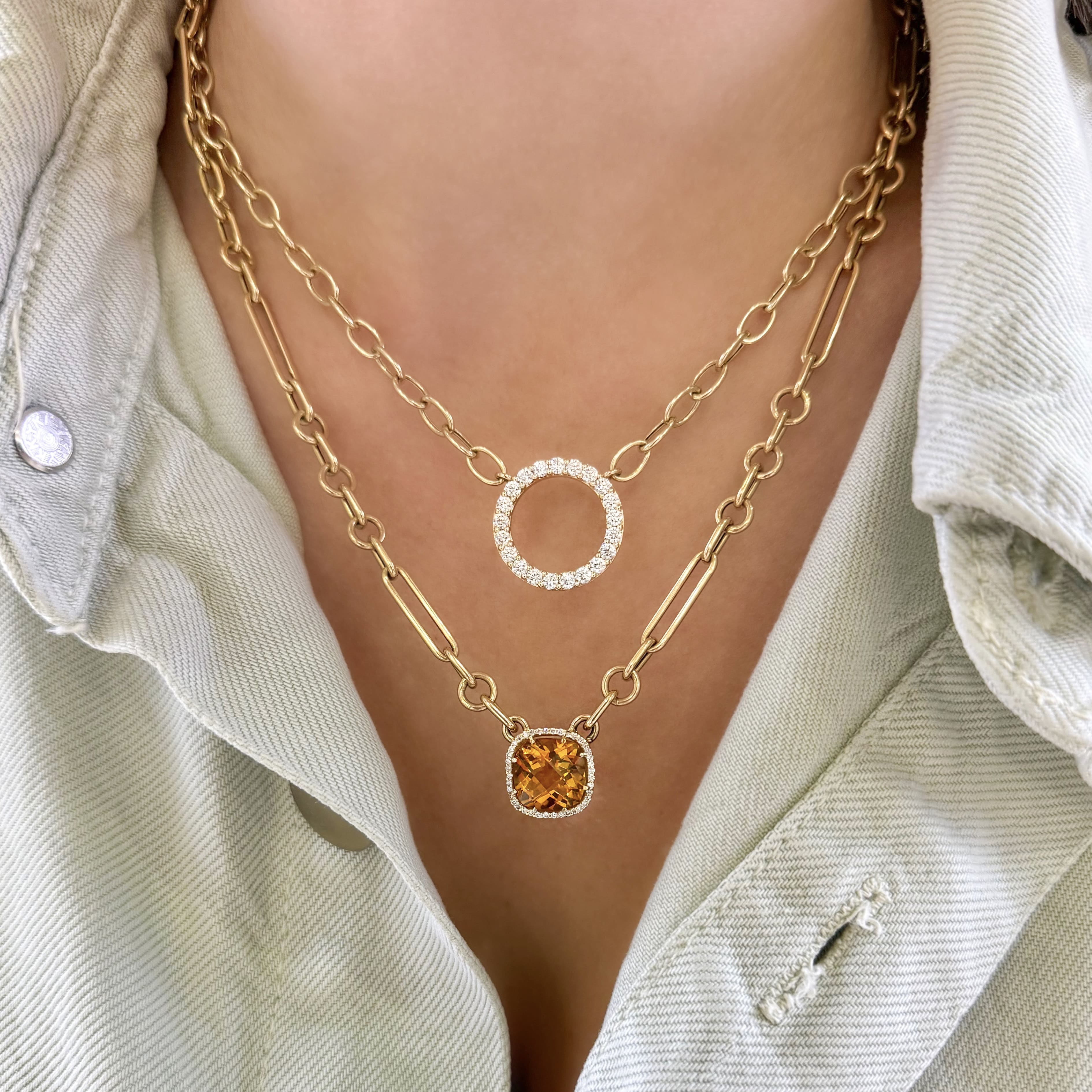 Citrine and Diamond Chain Necklace
