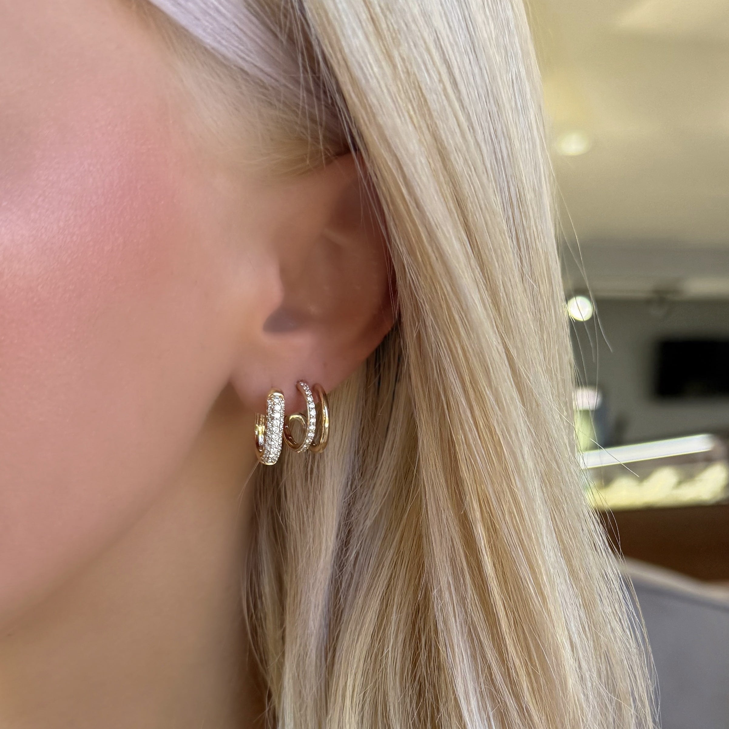 Square Pave Diamond Huggies