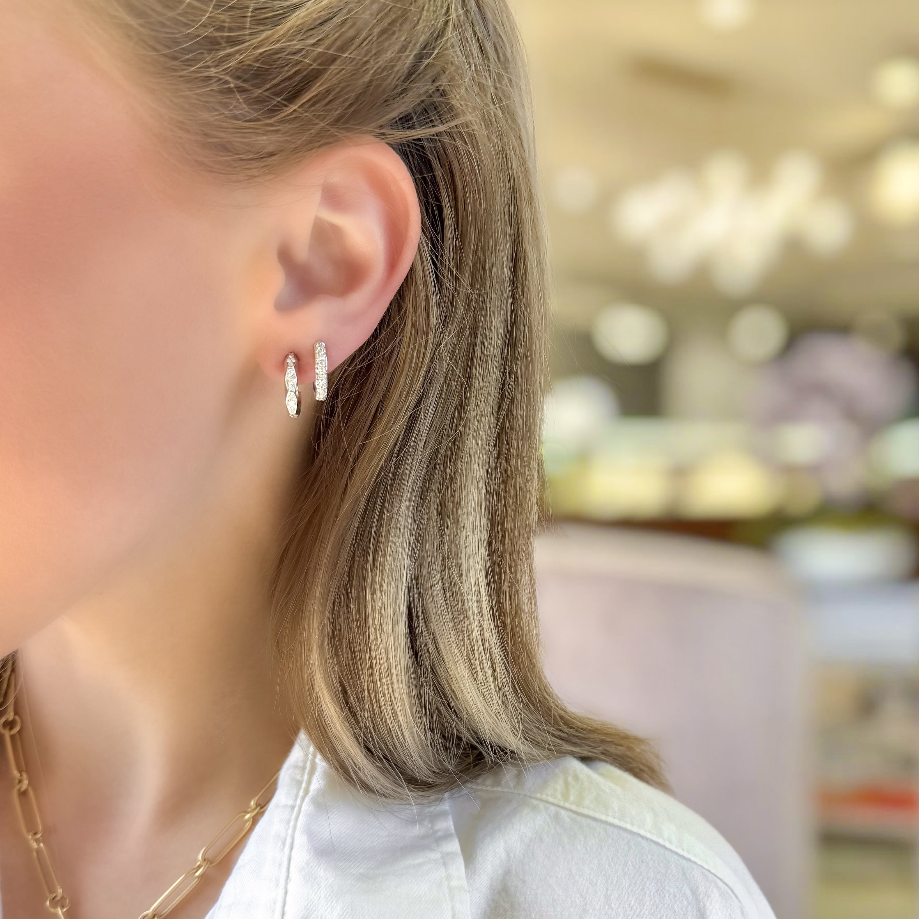Small Geometric Diamond Huggie Earrings