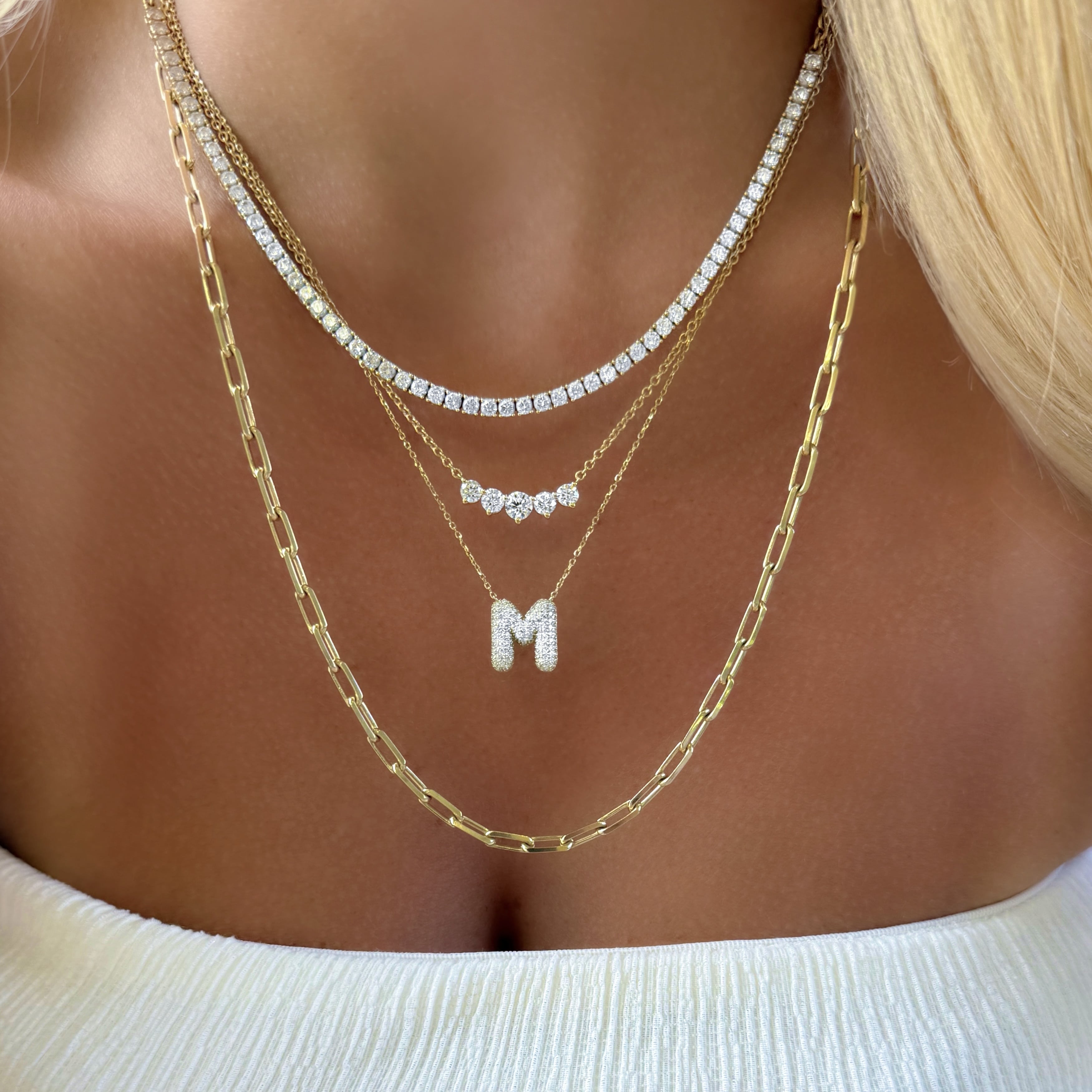 Puffy Pave Diamond Initial Necklace