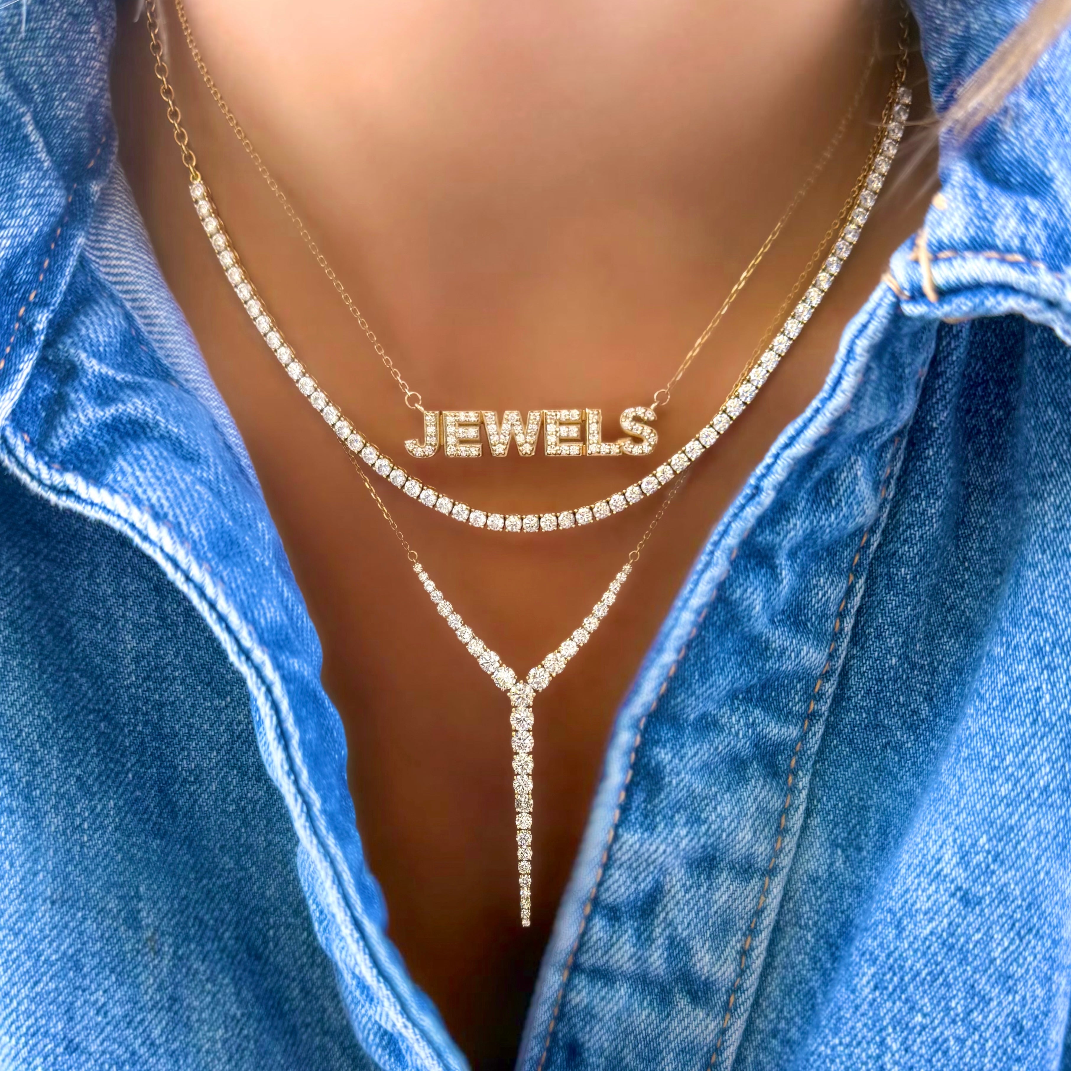 Diamond Block Name Necklace