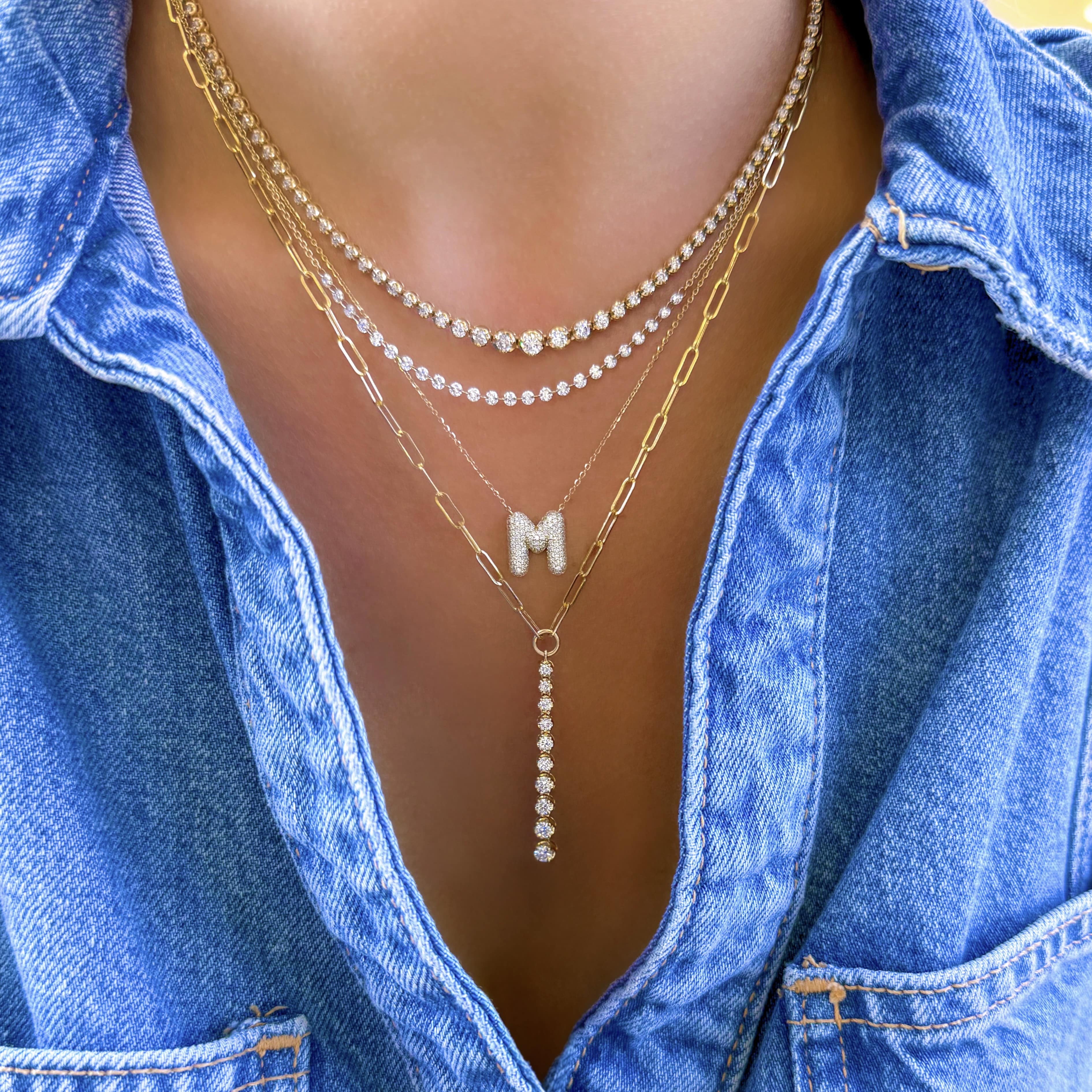Puffy Pave Diamond Initial Necklace