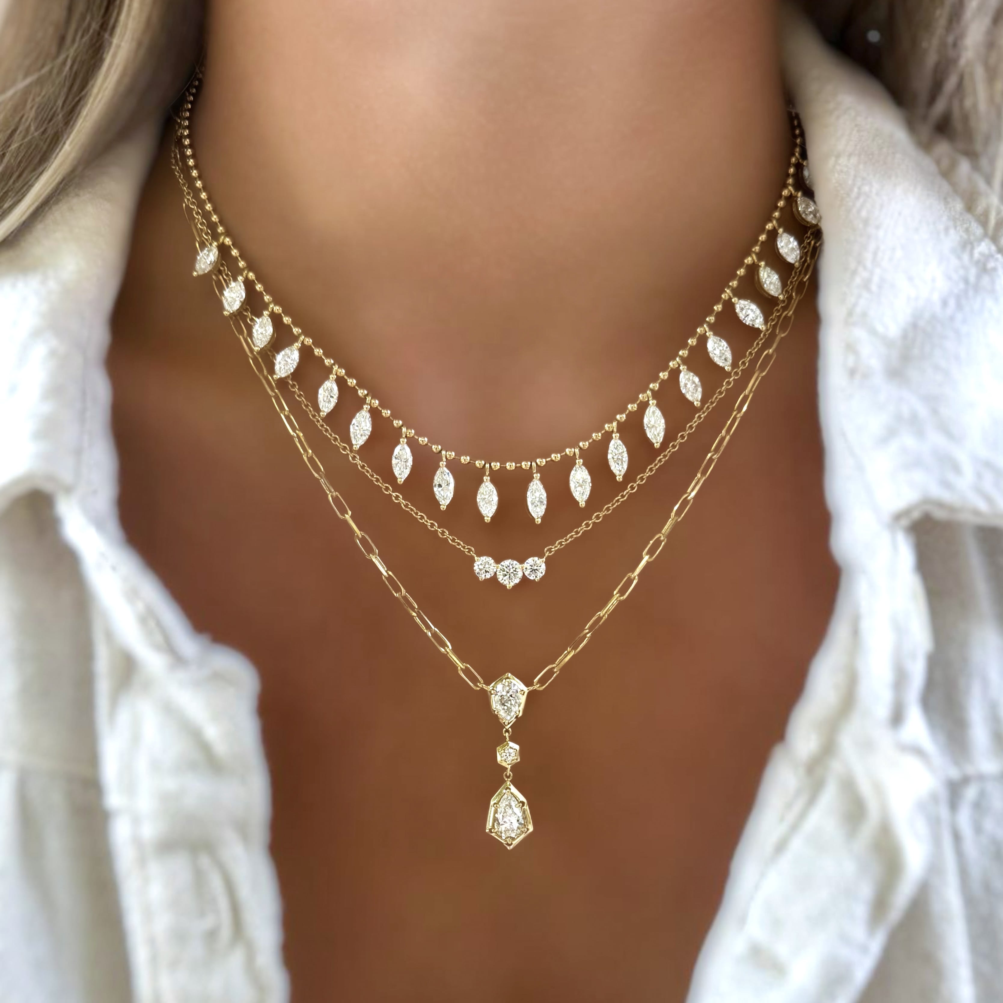 Bezel Set Pear Diamond Paperclip Necklace
