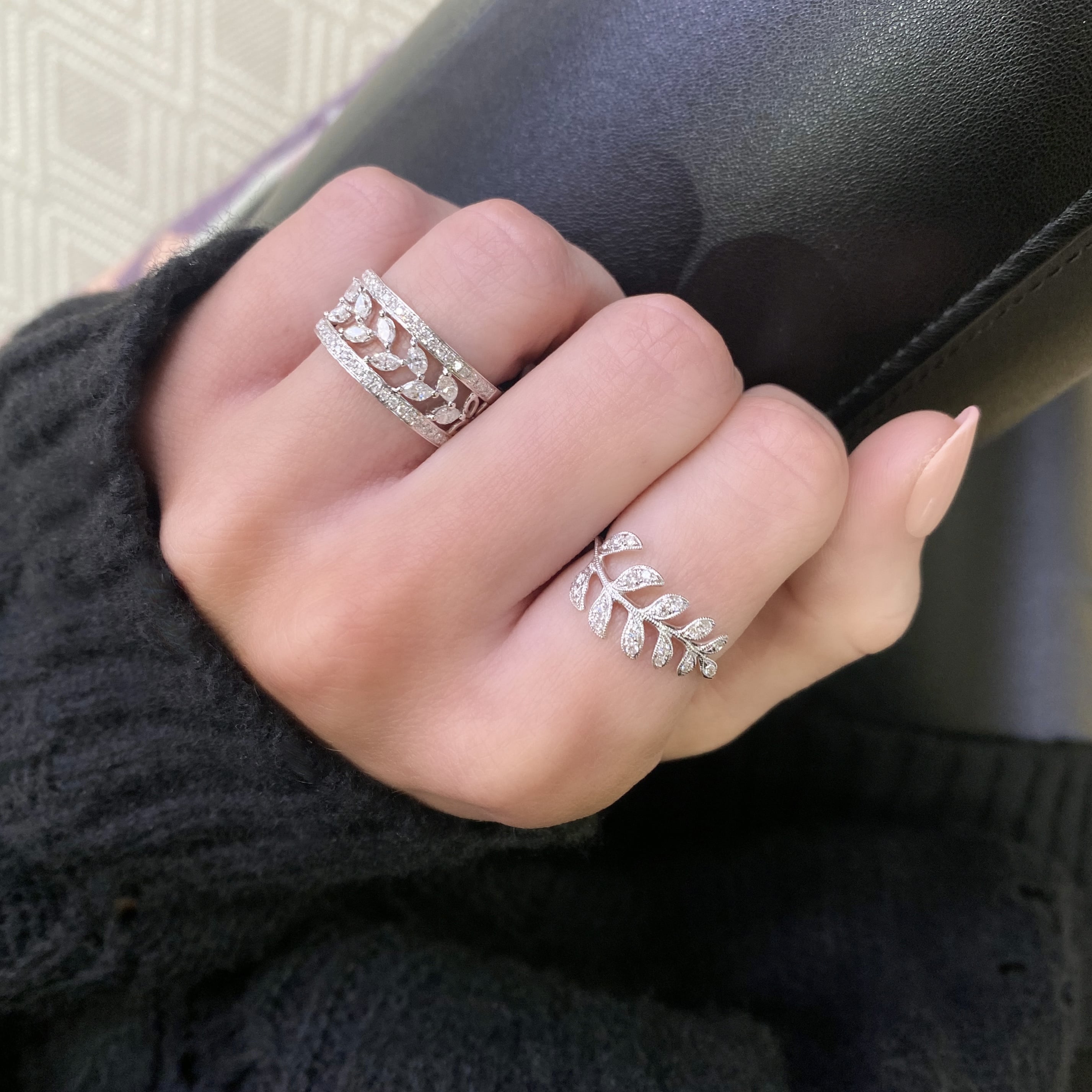 Marquise and Round Diamond Vine Ring