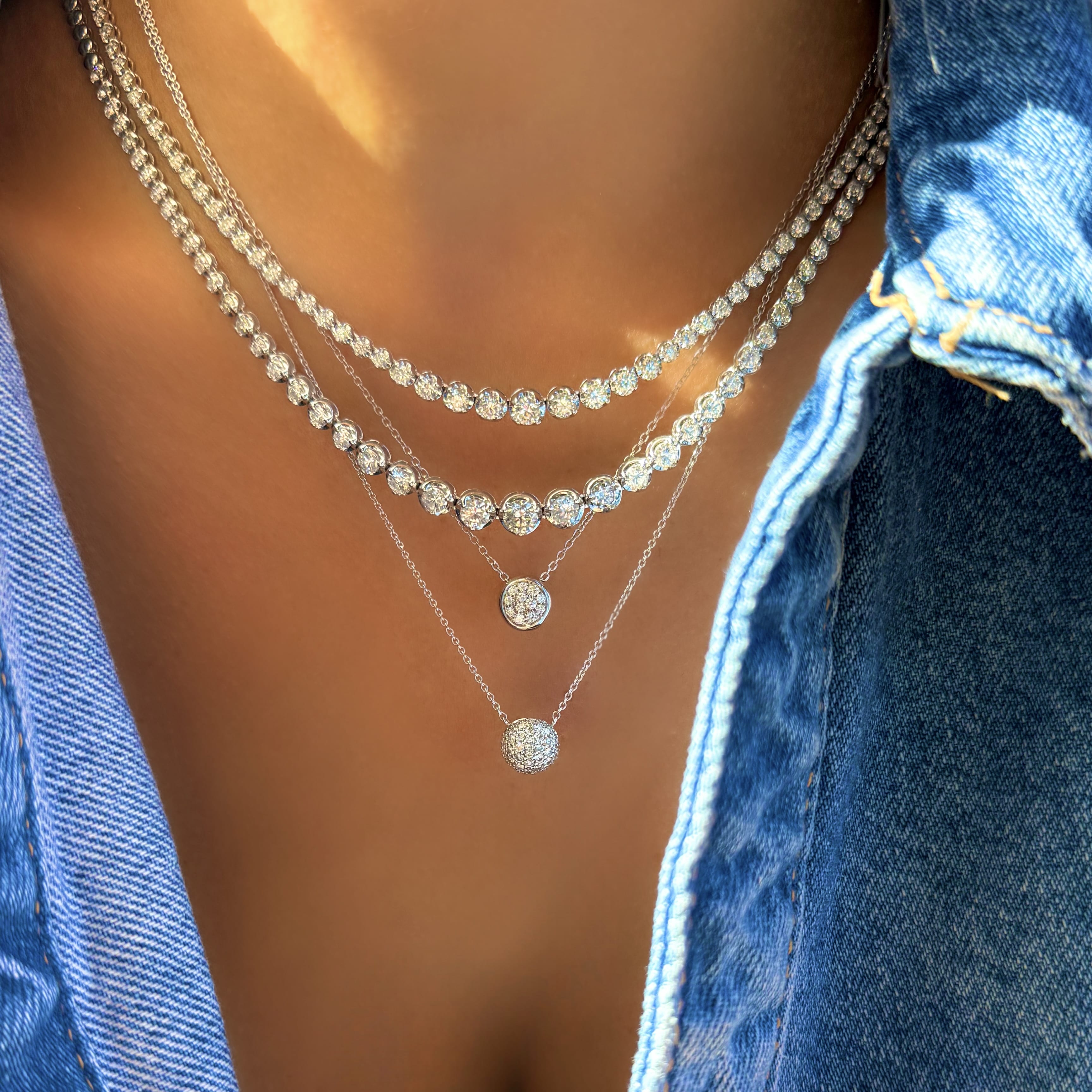 Bezel Set Pave Diamond Necklace