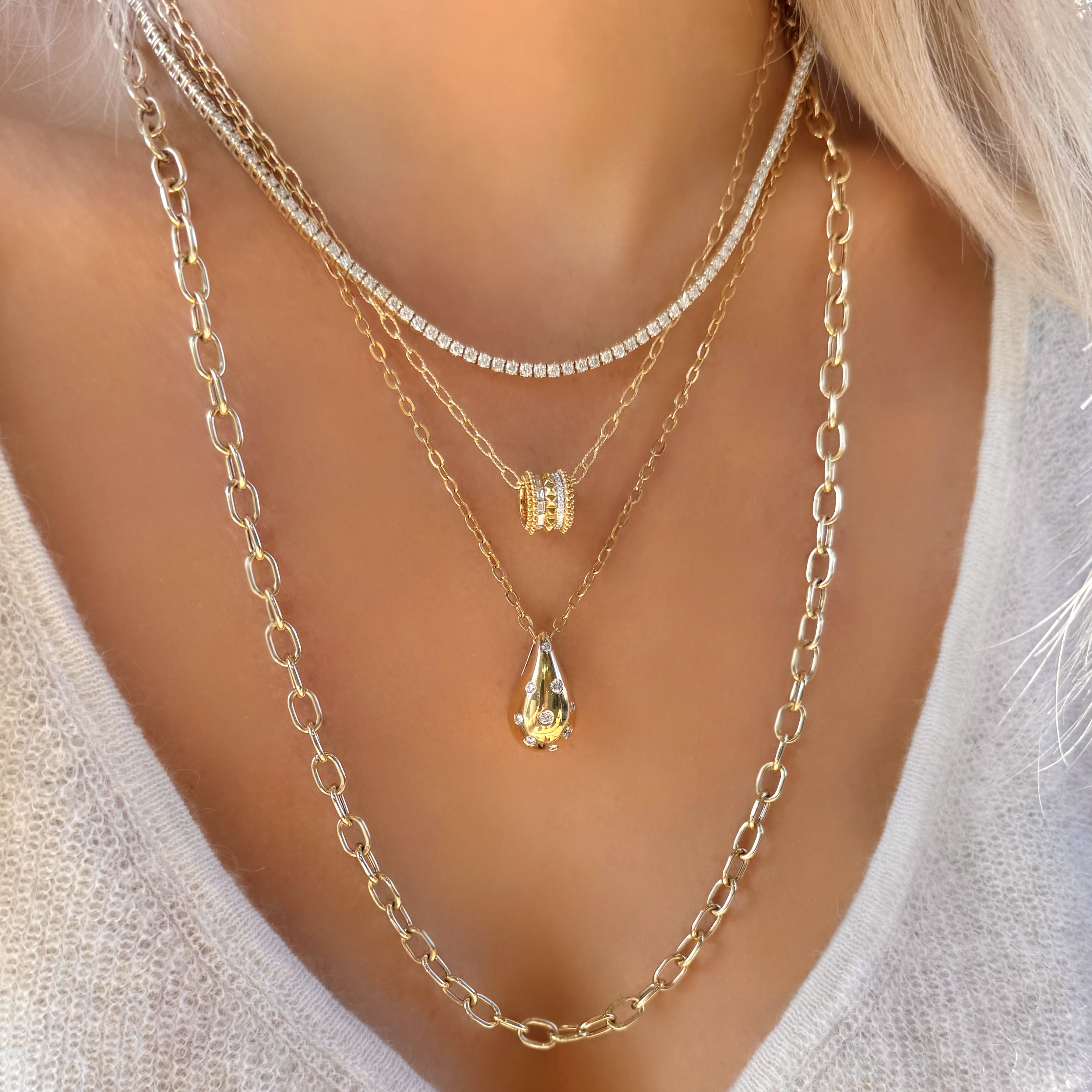 Puffy Diamond Teardrop Necklace