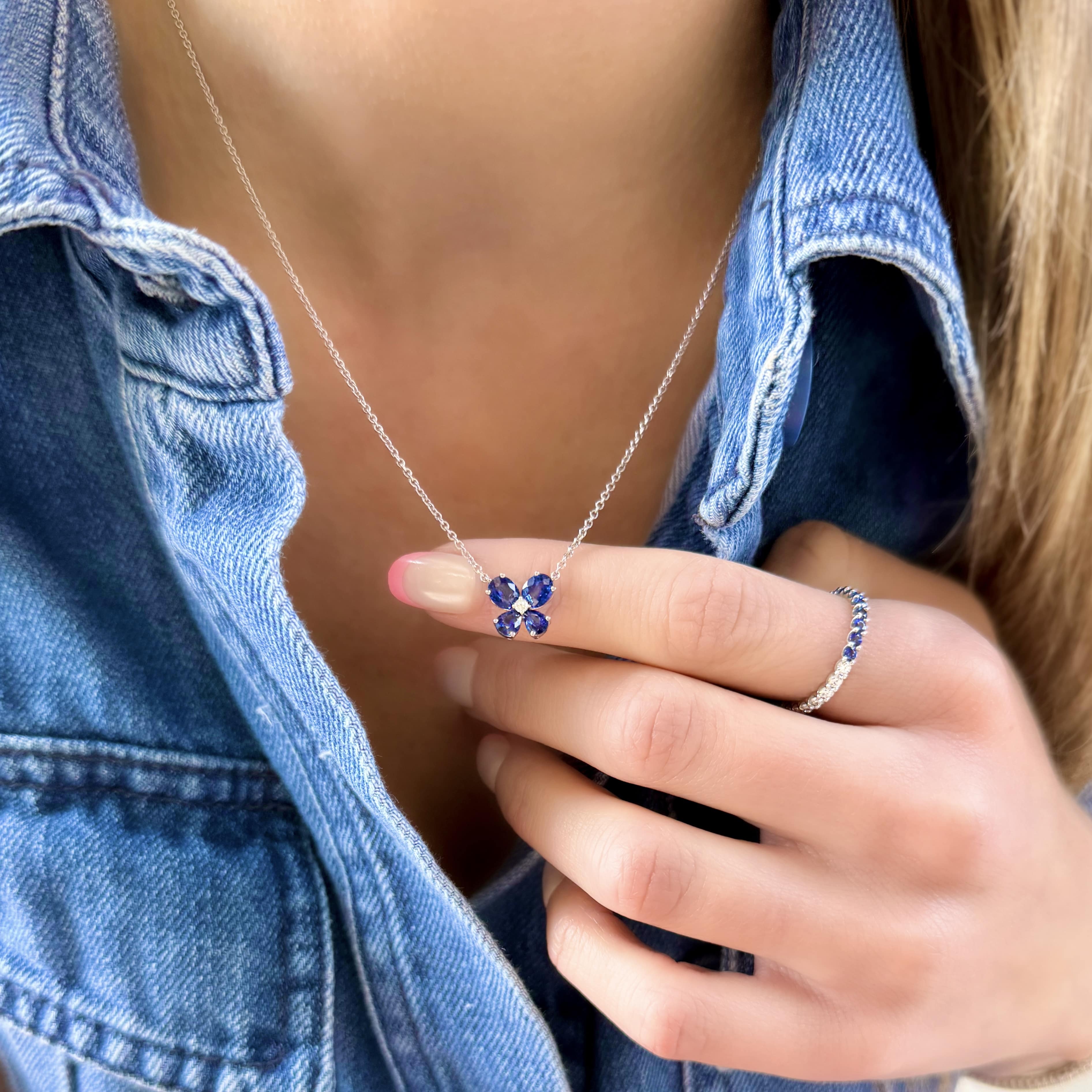 Sapphire and Diamond Butterfly Necklace