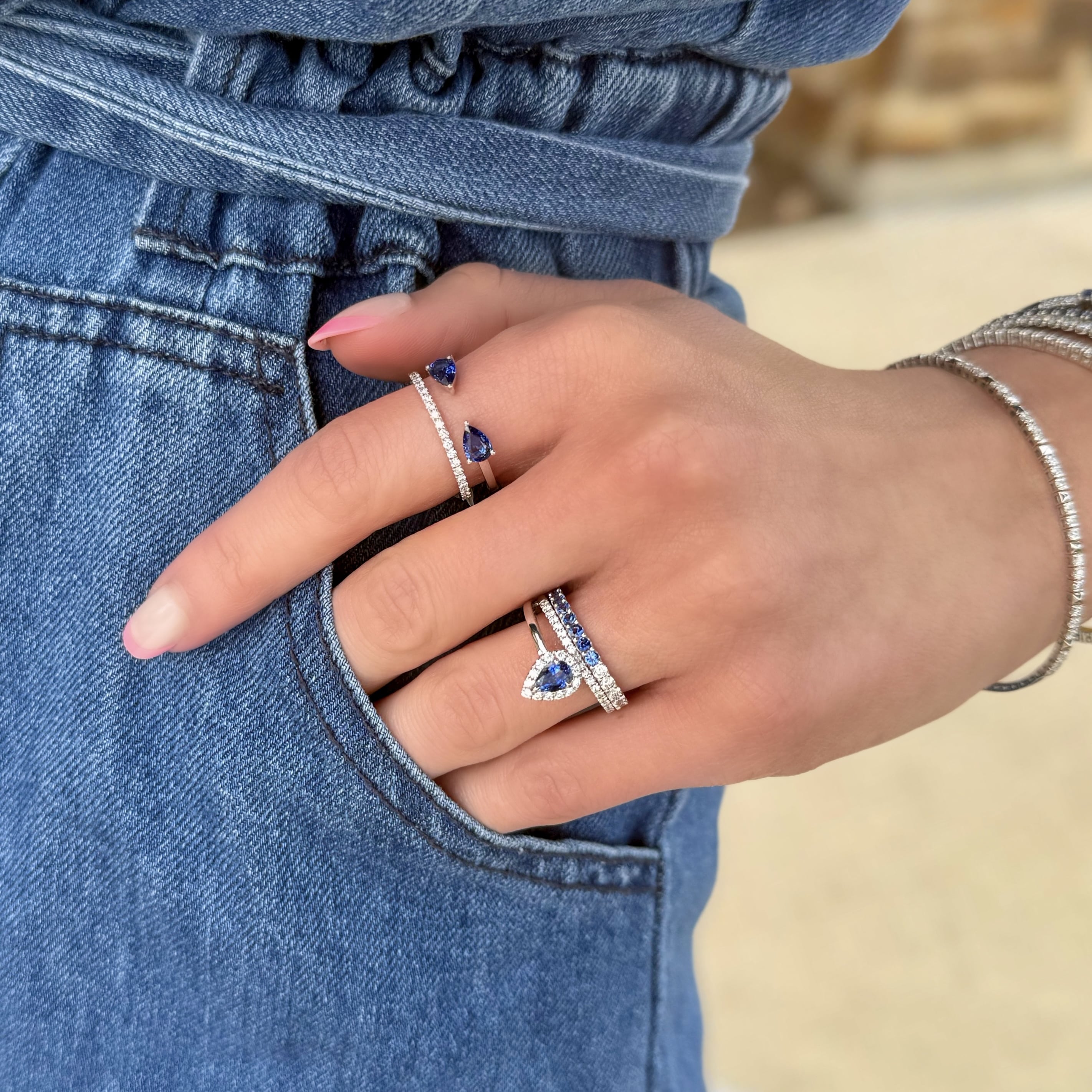 Pear Sapphire and Diamond Wrap Ring