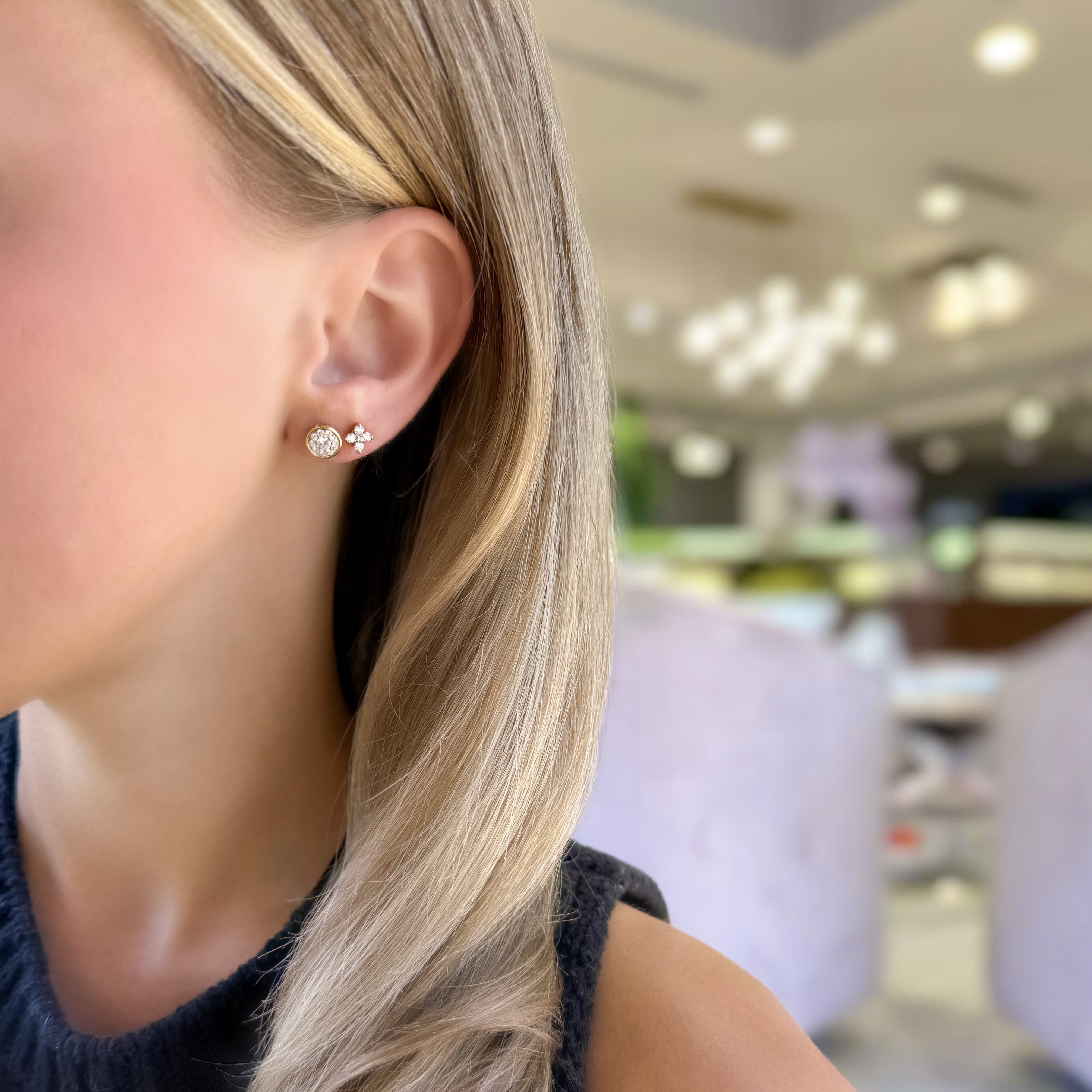 Large 5 Stone Diamond Flower Studs