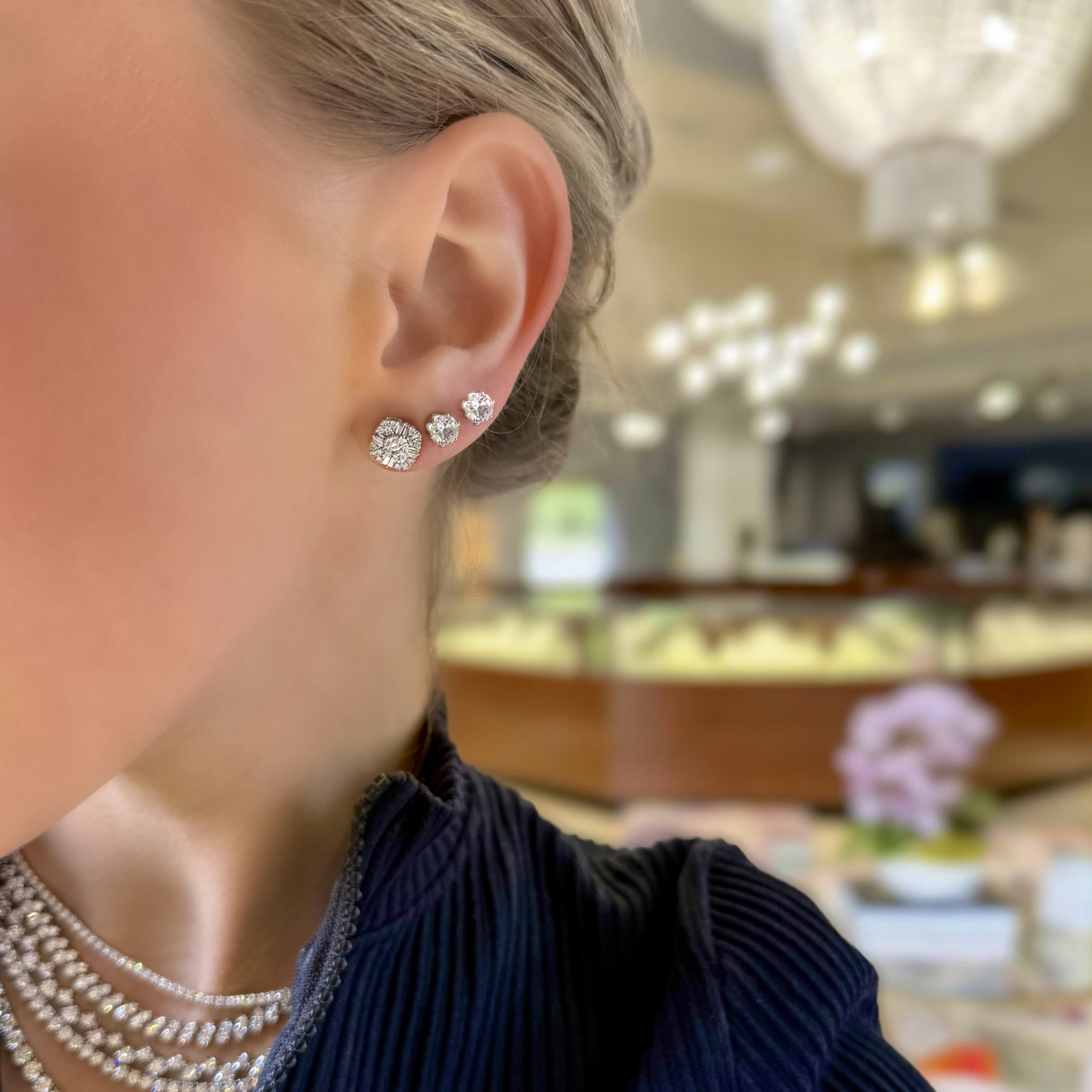 Baguette and Round Diamond Studs
