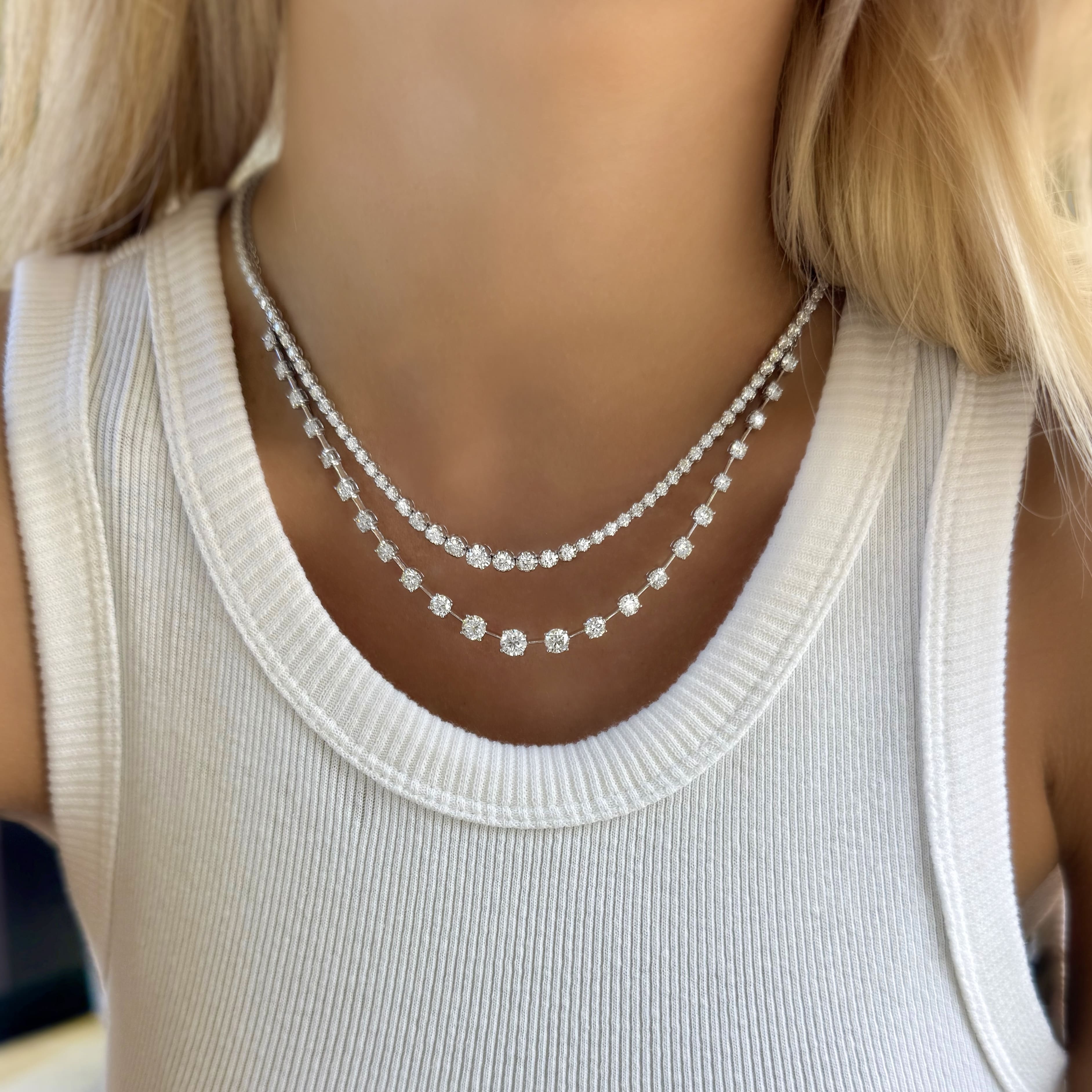 Graduated Diamond Station Tennis Necklace