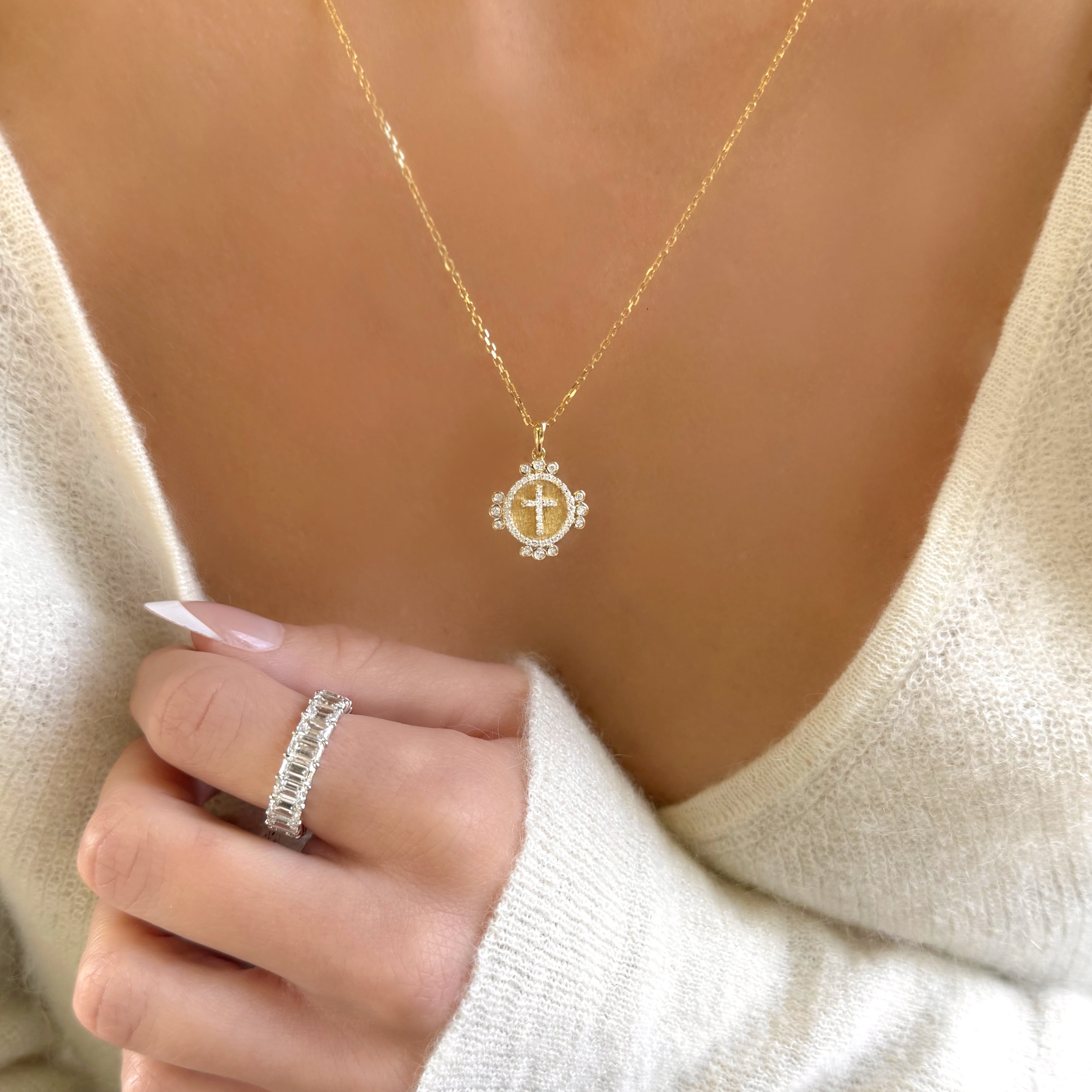 Diamond Bezel Cross Necklace