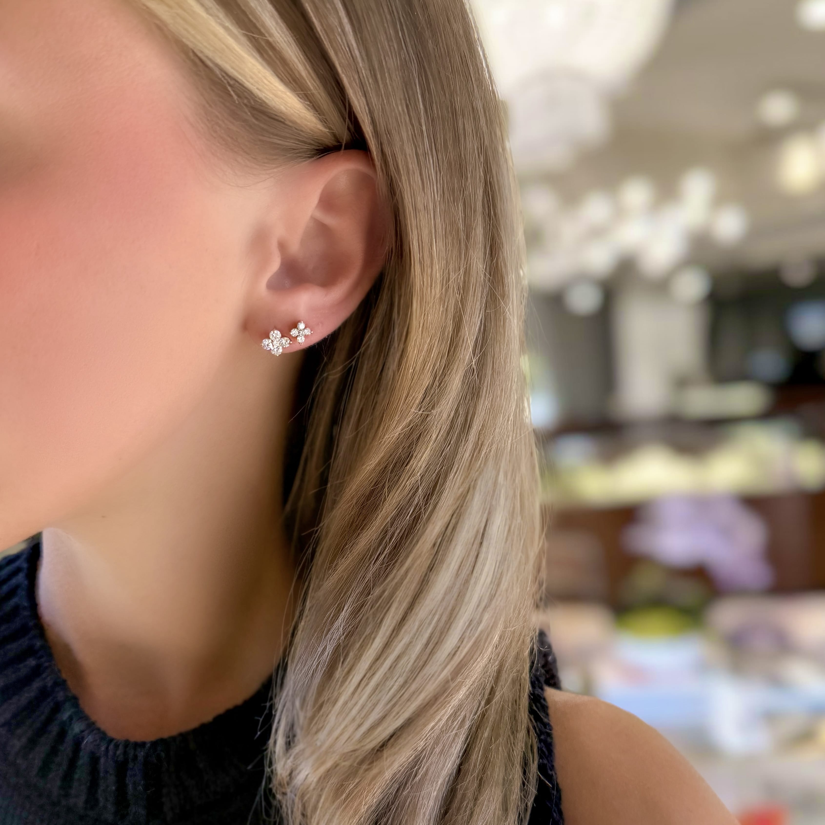Large 5 Stone Diamond Flower Studs