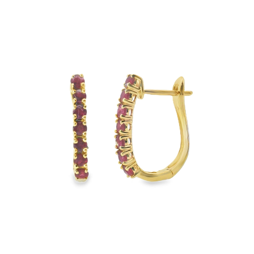 U-Shaped Ruby Hoop Earrings