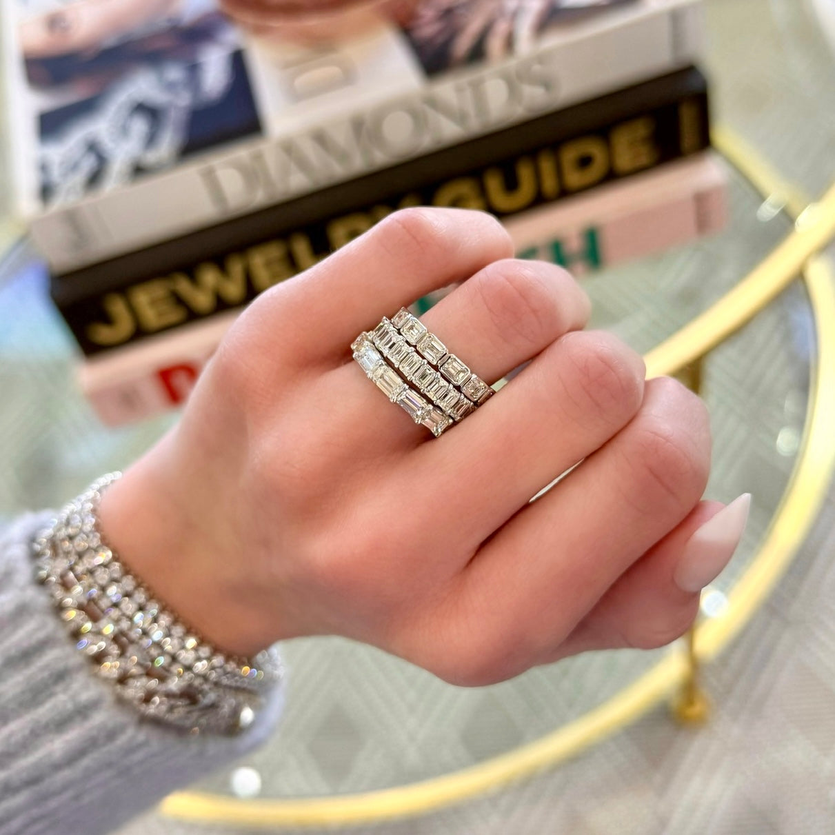 East West Bezel Set Emerald Cut Diamond Band