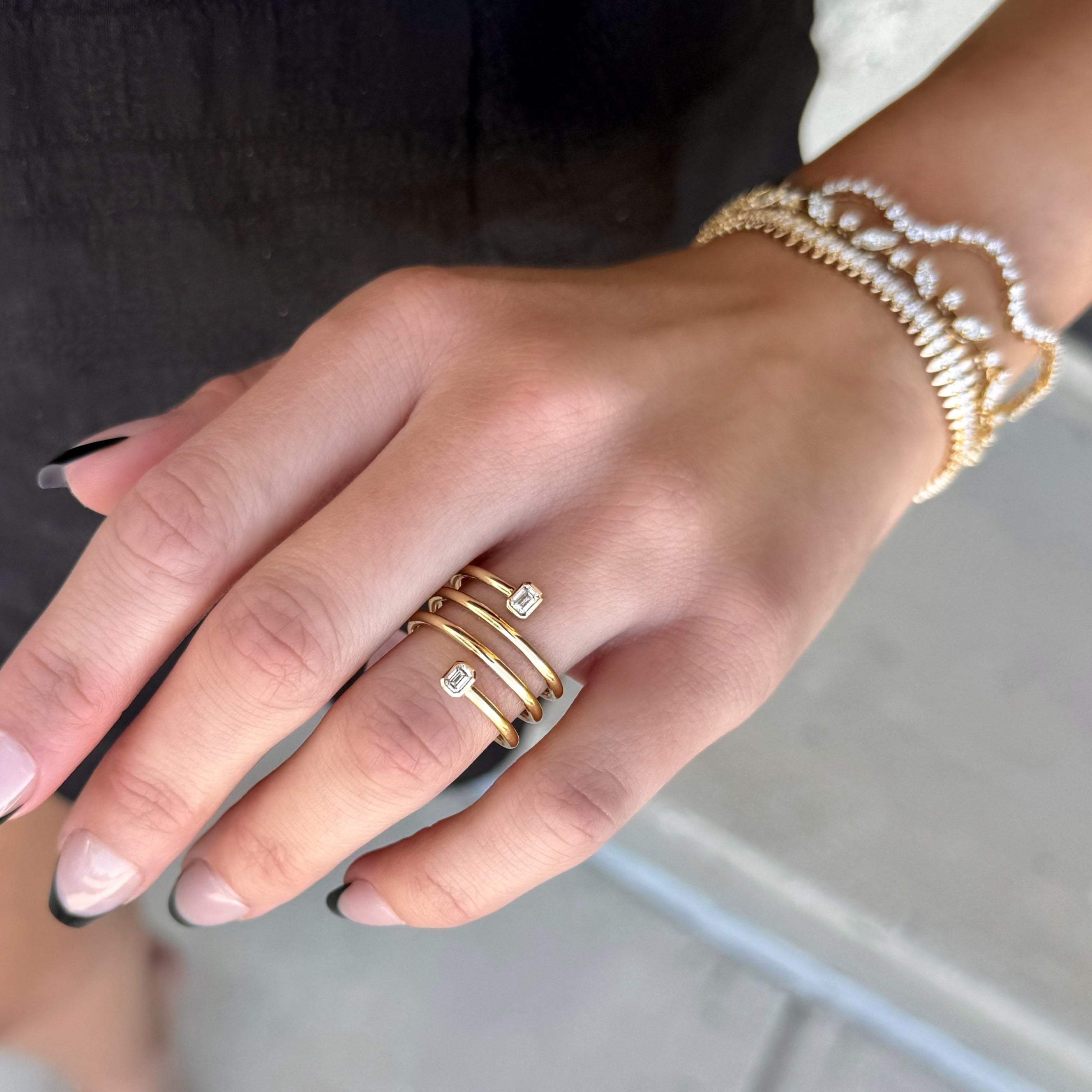 Emerald Cut Diamond Spiral Ring