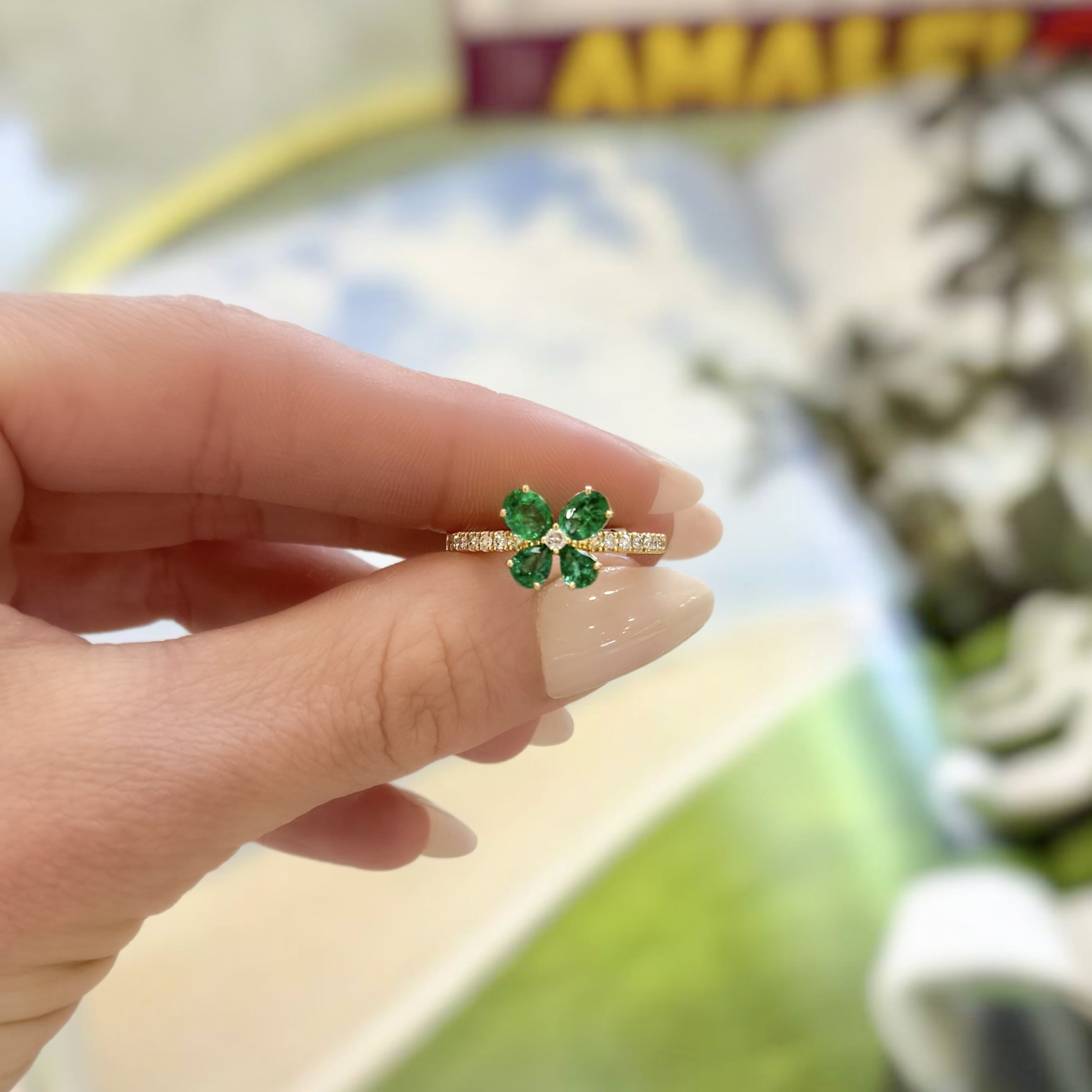 Emerald and Diamond Butterfly Ring