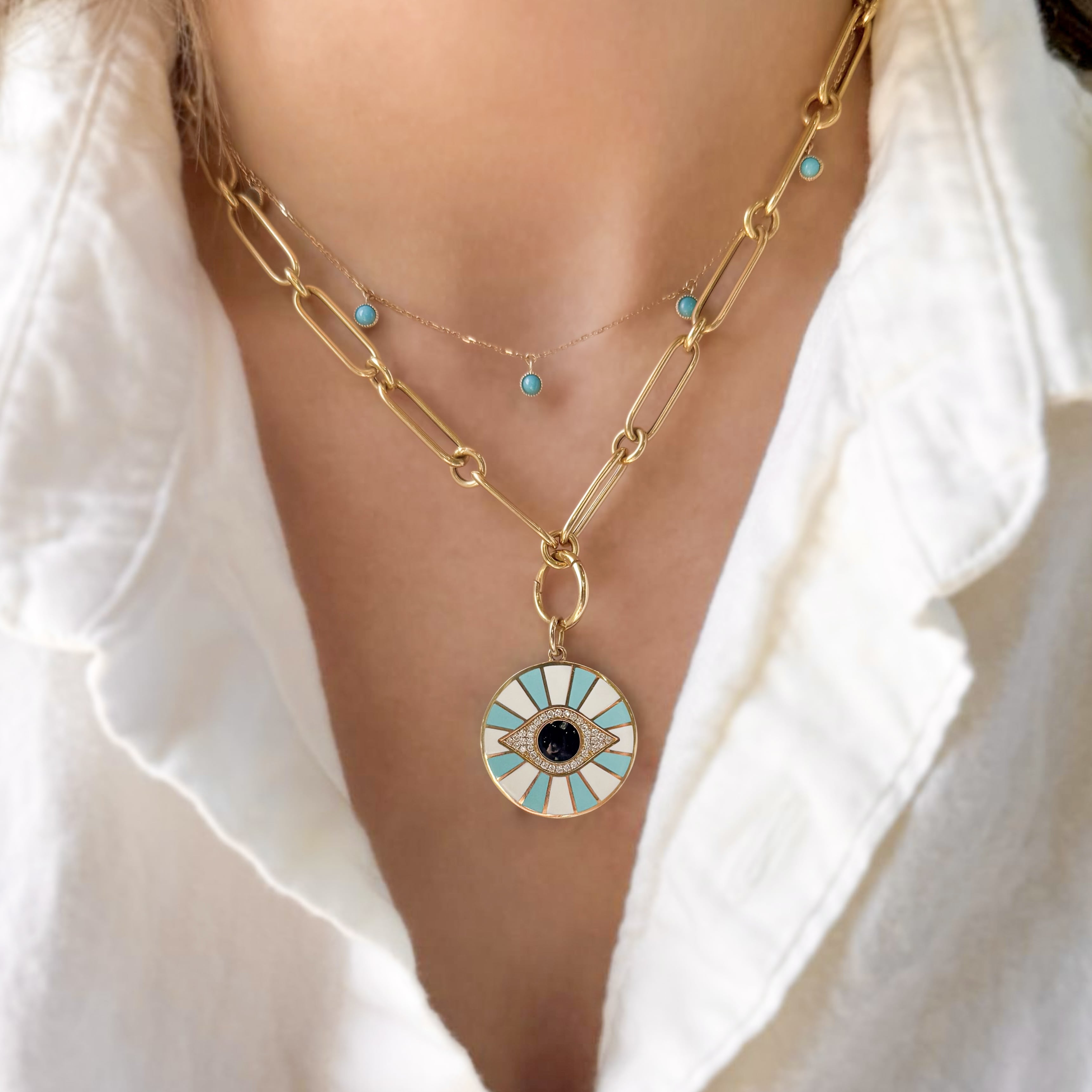 Enamel and Diamond Evil Eye Necklace