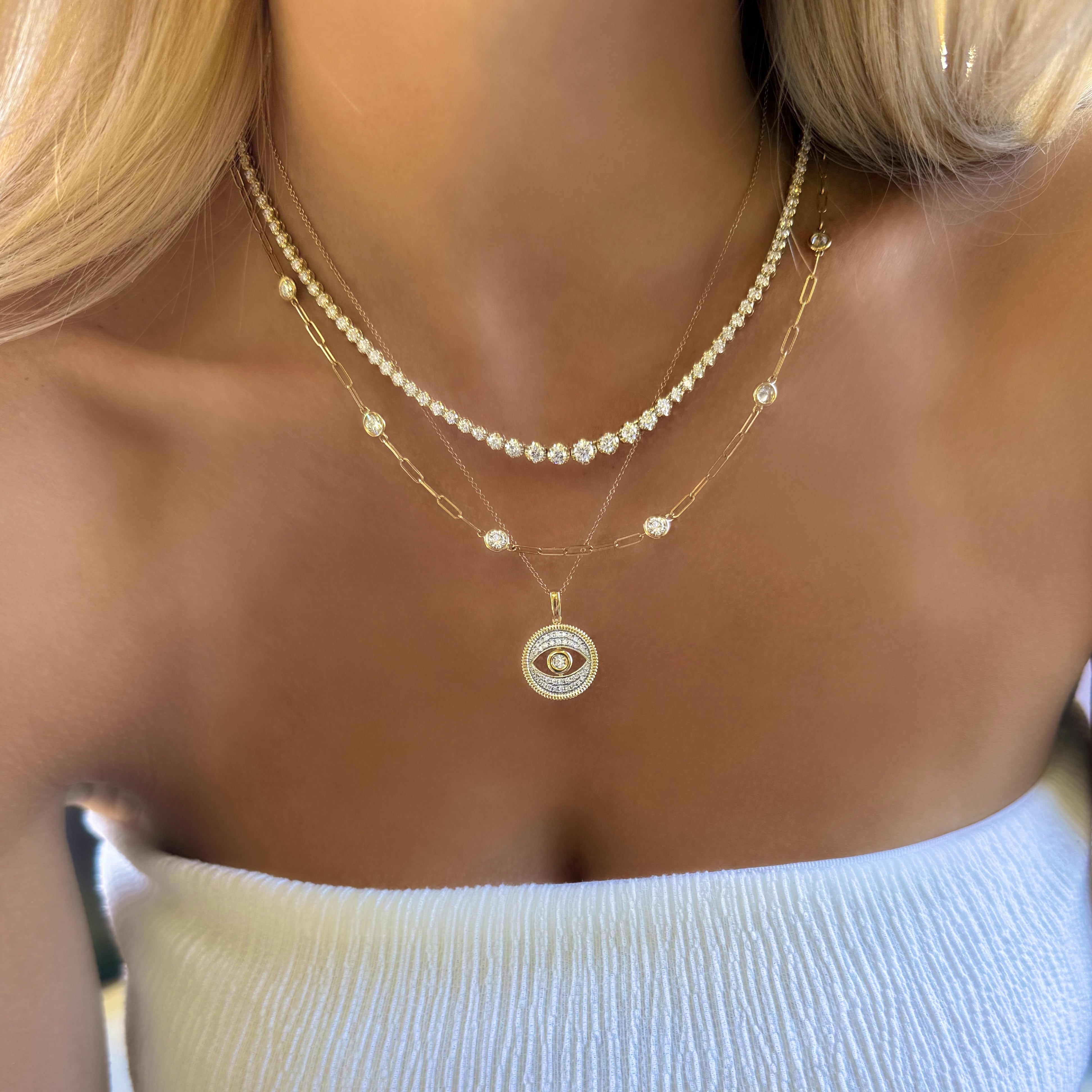 Pave Diamond Evil Eye Necklace