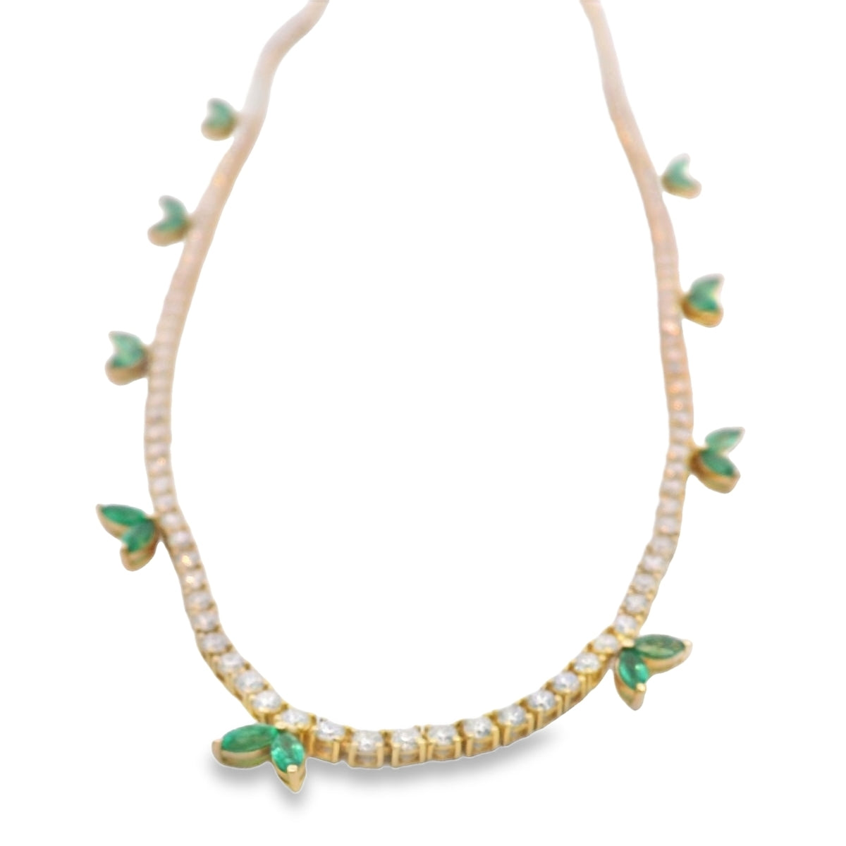 DIAMOND AND EMERALD LEAF TENNIS NECKLACE