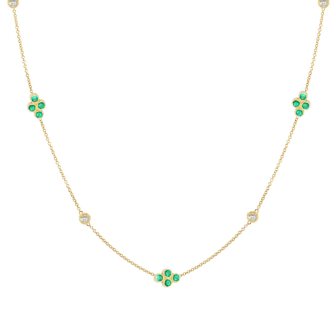 Emerald and Diamond Clover Station Necklace