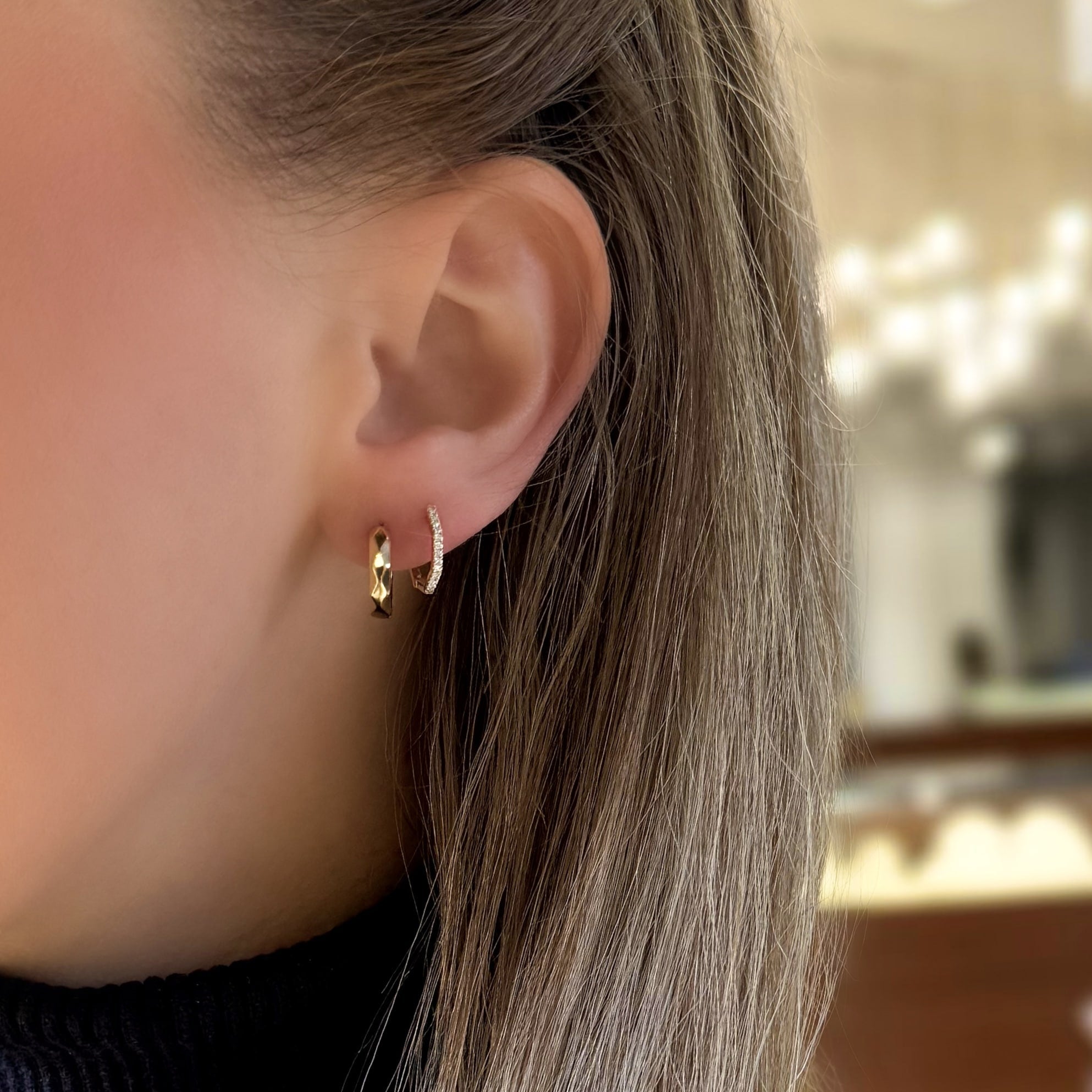 Gold Faceted Huggies