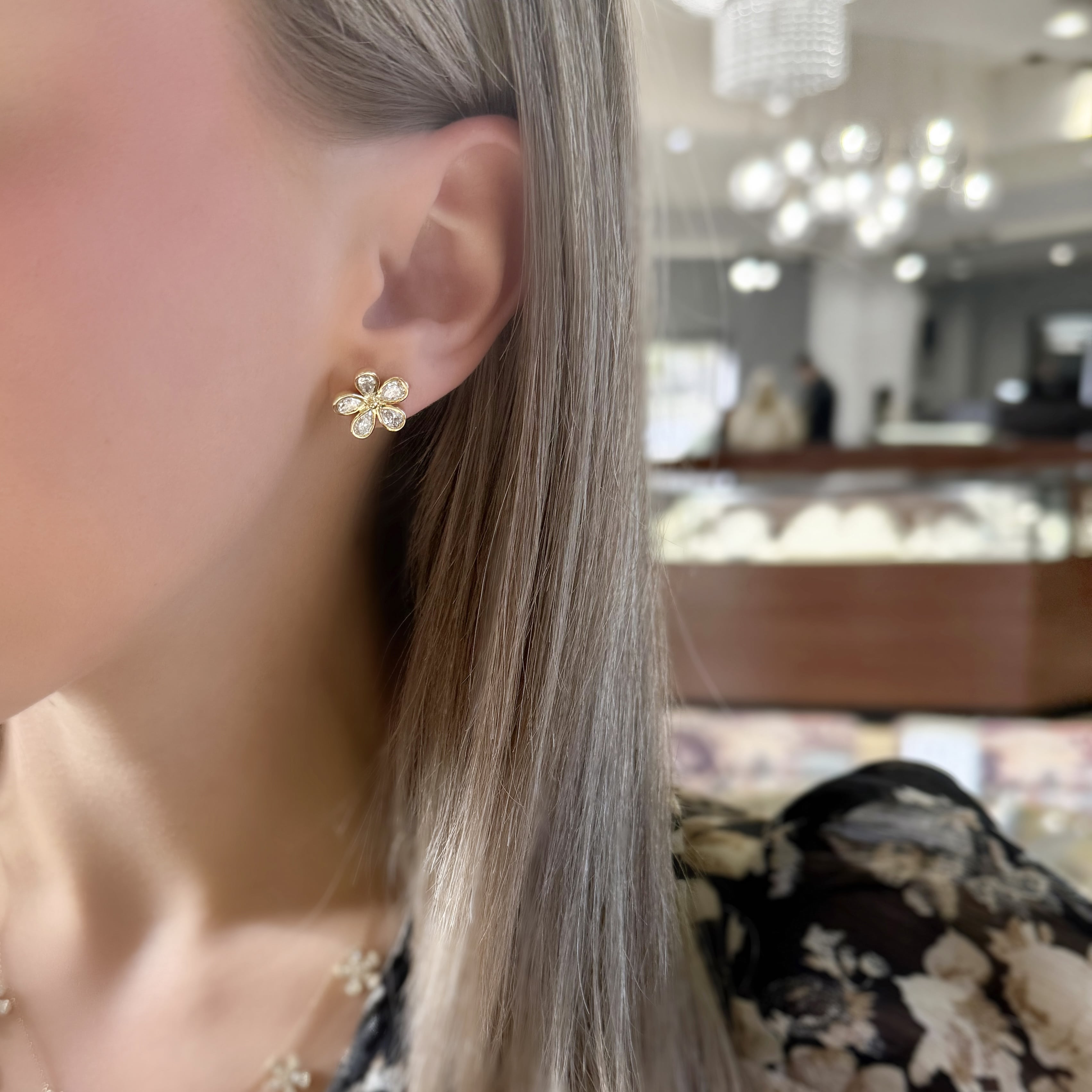 Pear Shape Diamond Flower Earrings