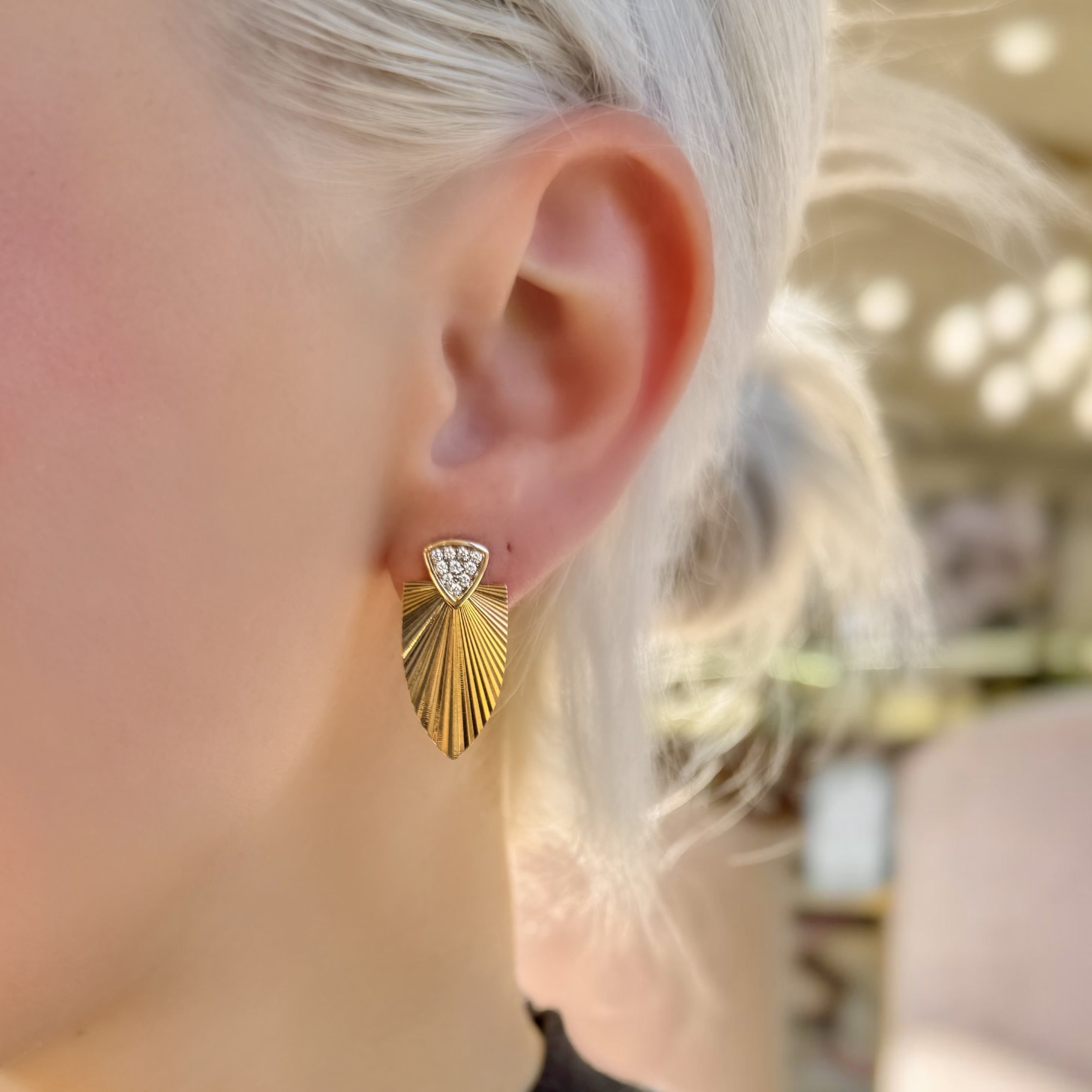 Fluted Diamond Teardrop Earrings