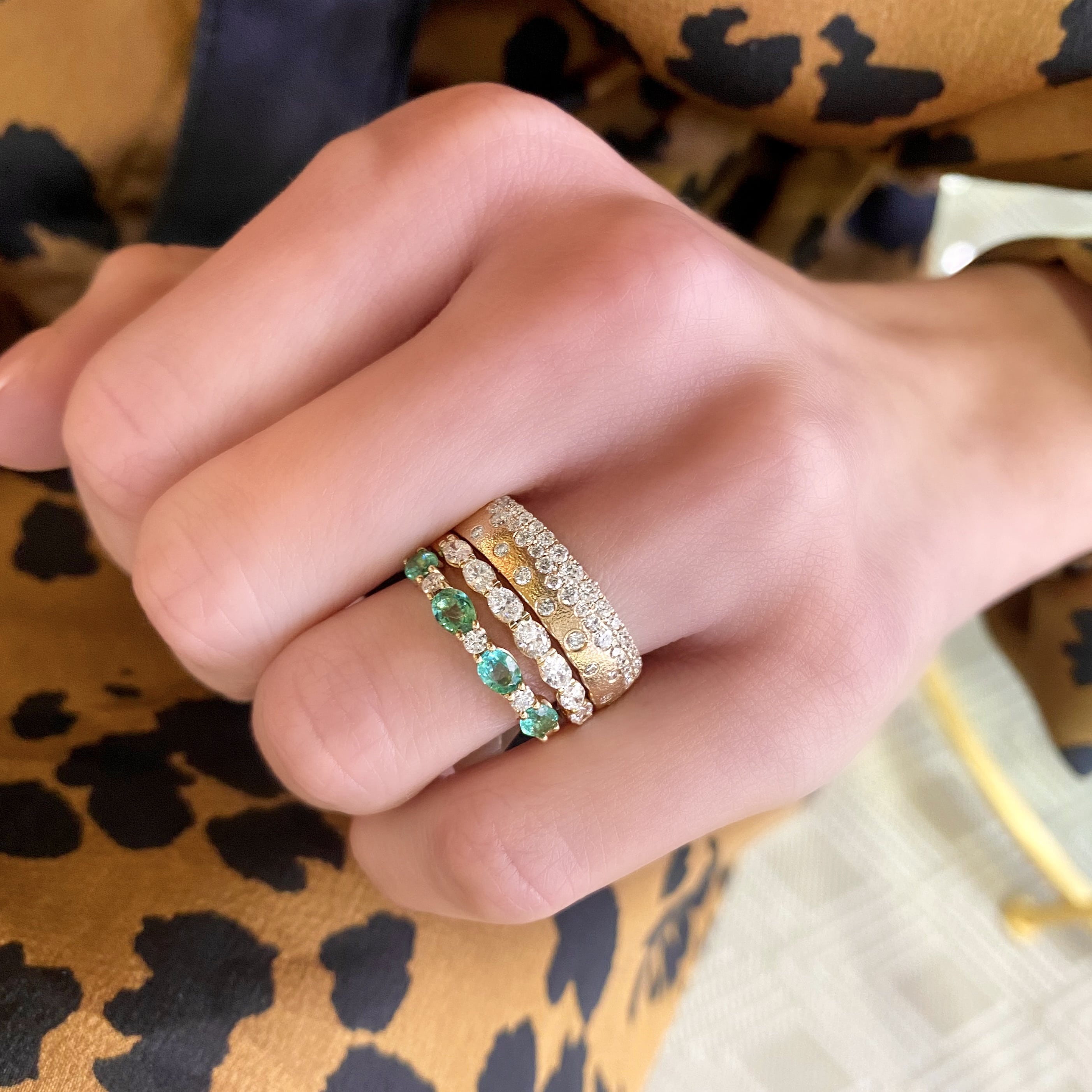 Oval Emerald and Diamond Band