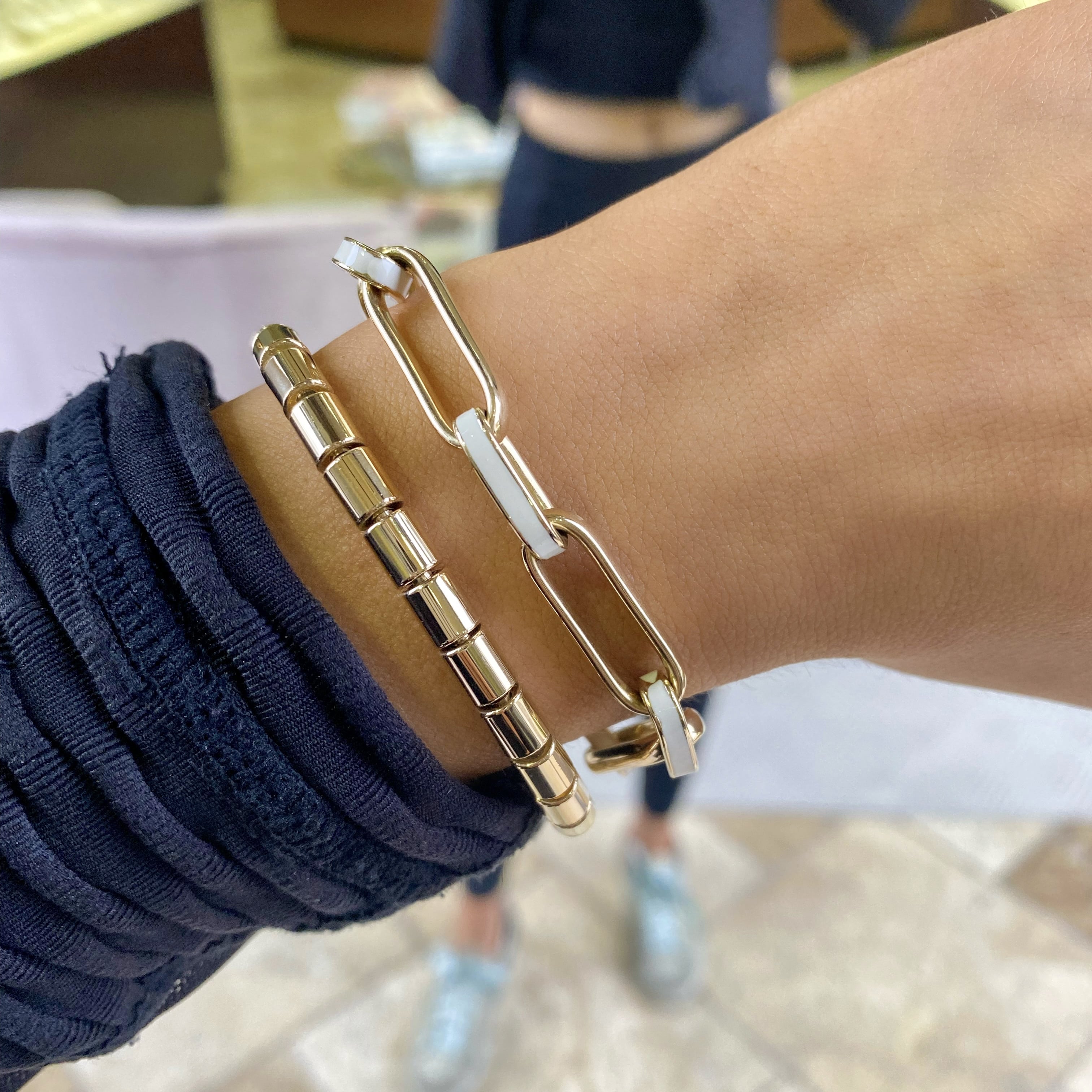 White Enamel Paperclip Chain Bracelet